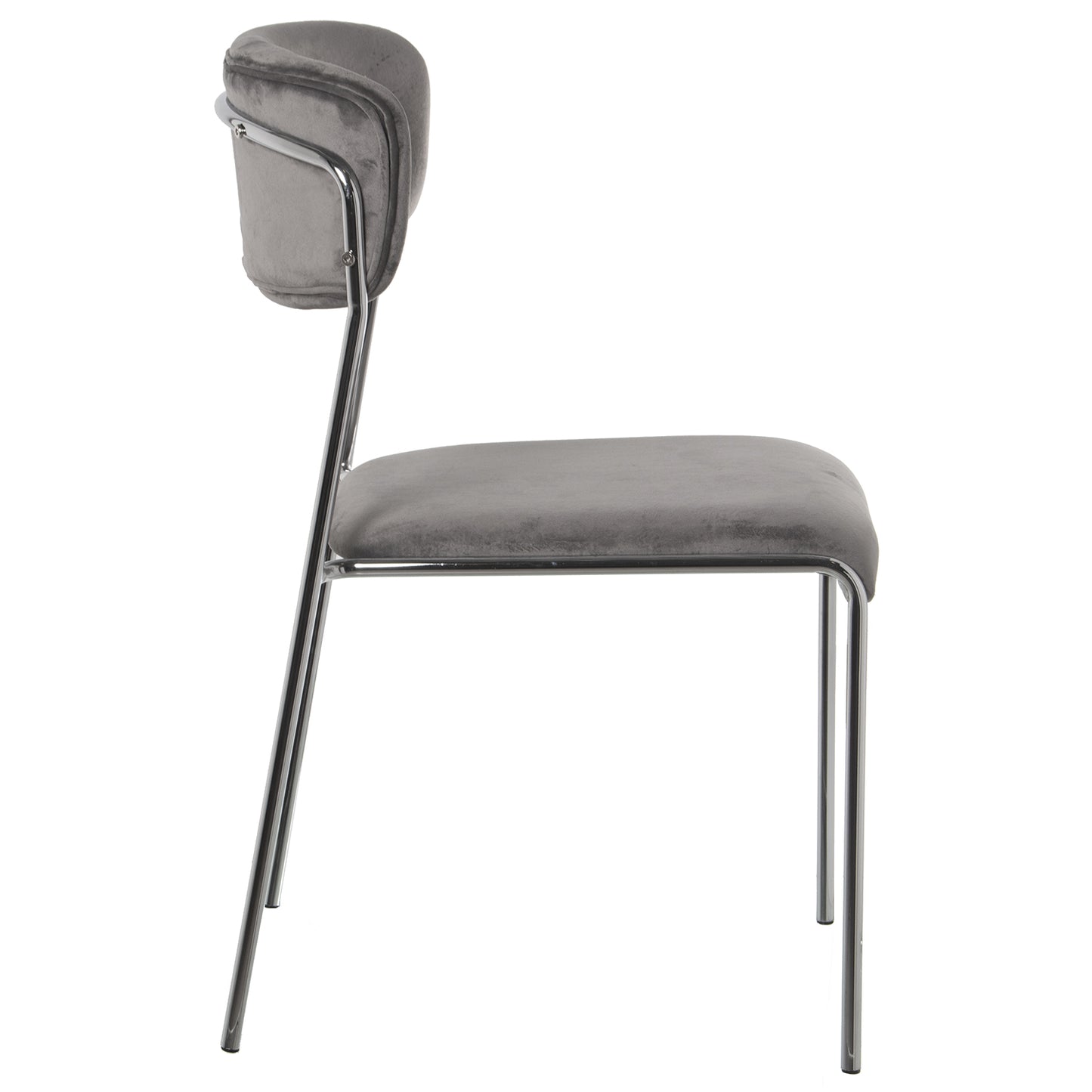 SILLA TERCIOPELO GRIS PATAS ME TAL CROMADO