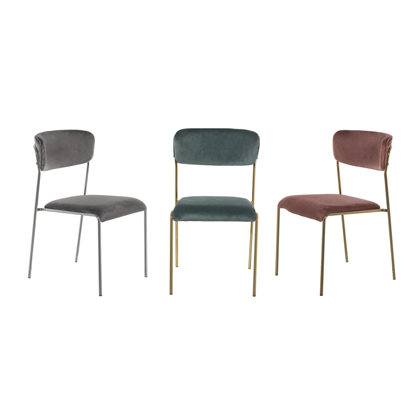 SILLA TERCIOPELO GRIS PATAS ME TAL CROMADO