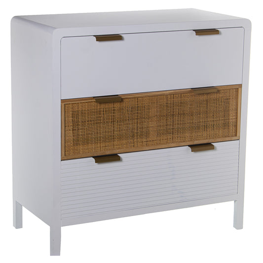 COMODA MADERA 3 CAJONES BLANCO /RATAN