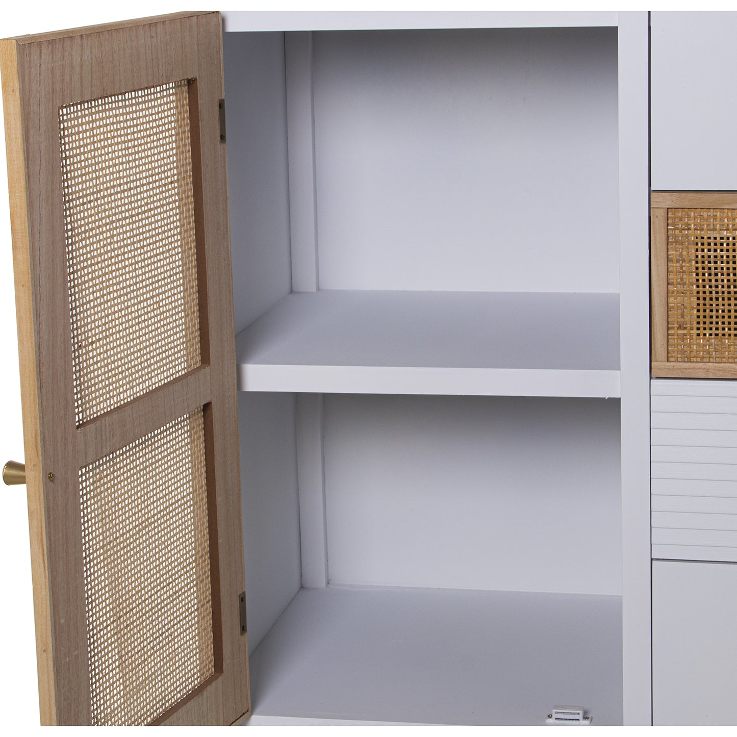 MUEBLE ENTRADA MADERA 4 CAJONE S+PUERTA BLANCO/RATAN