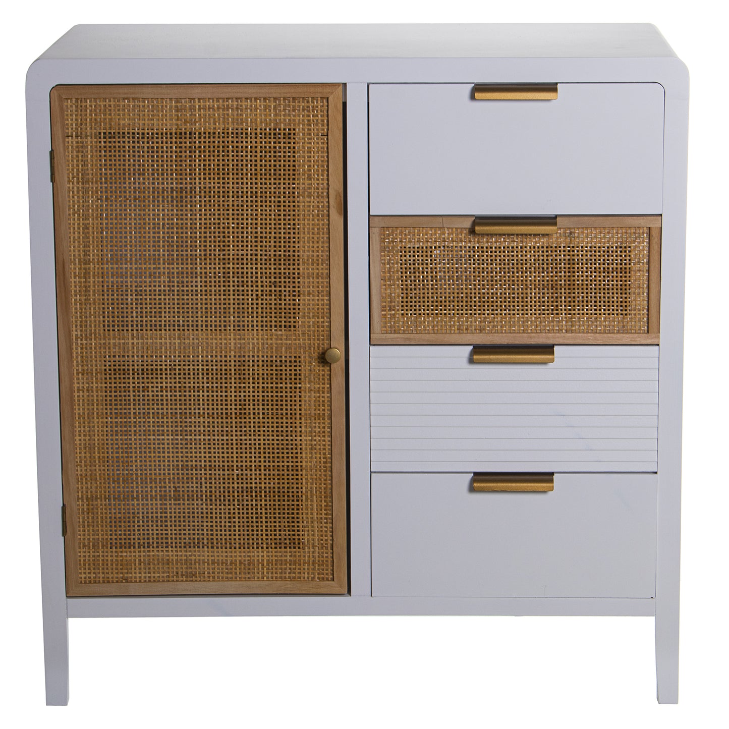 MUEBLE ENTRADA MADERA 4 CAJONE S+PUERTA BLANCO/RATAN