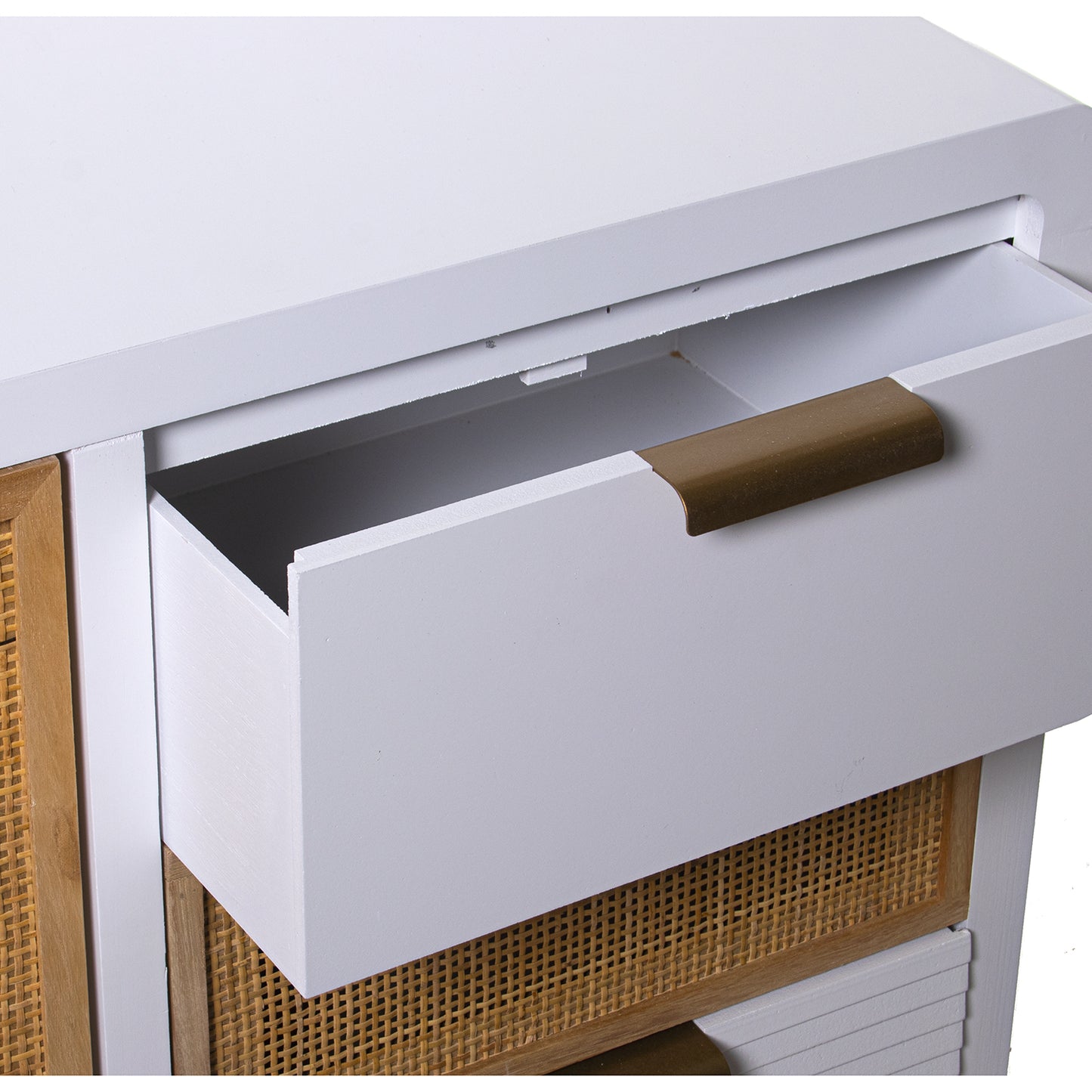 MUEBLE ENTRADA MADERA 4 CAJONE S+PUERTA BLANCO/RATAN