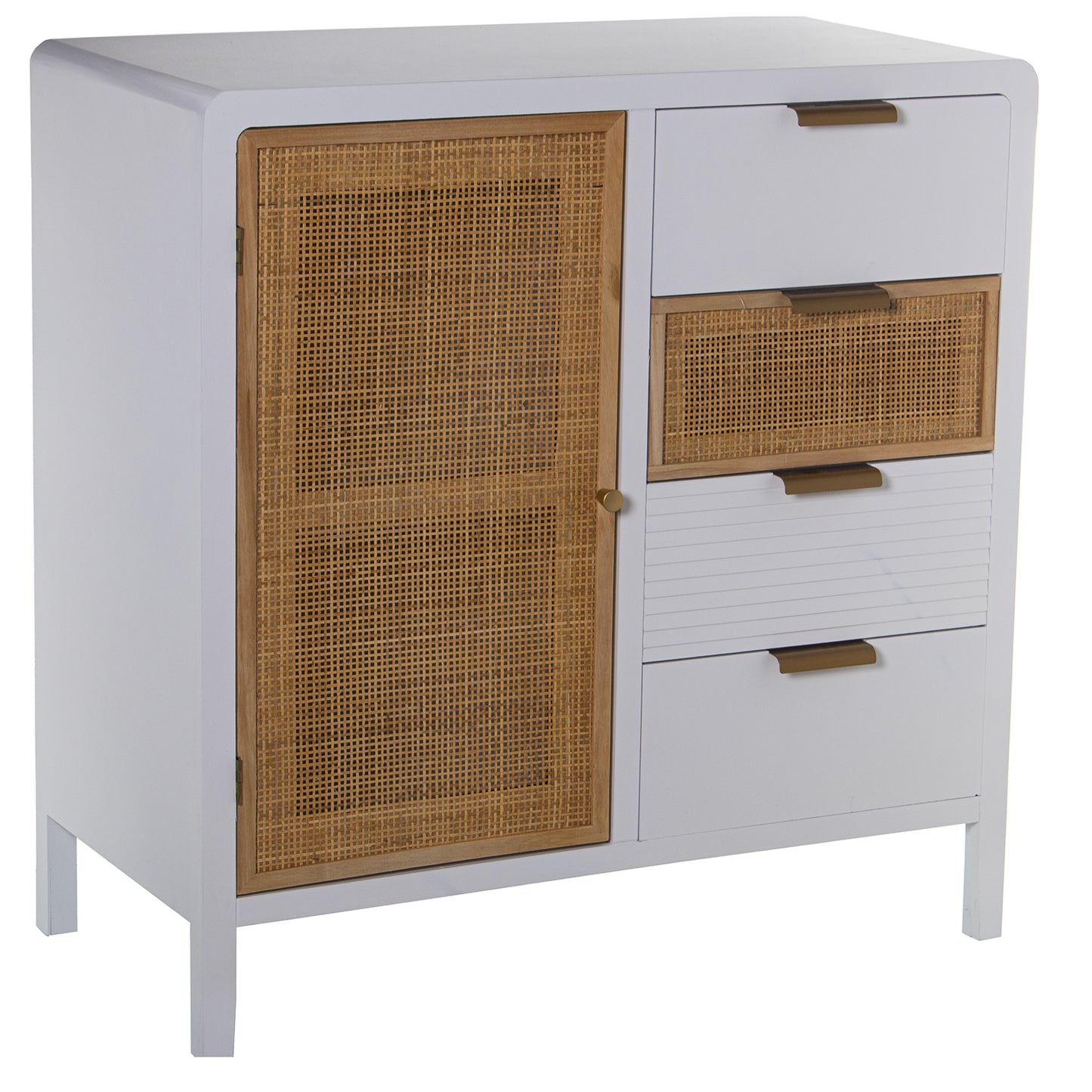 MUEBLE ENTRADA MADERA 4 CAJONE S+PUERTA BLANCO/RATAN