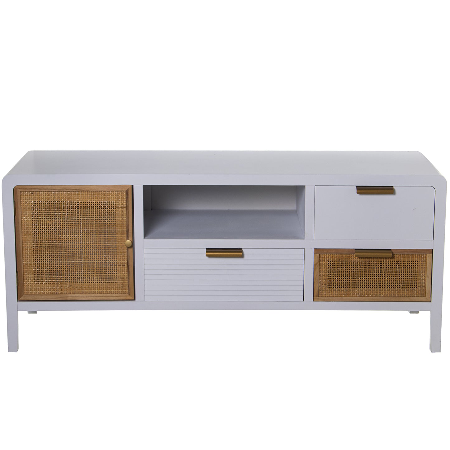 MUEBLE TV MADERA 2 CAJONES+PUE RTA BLANCO/RATAN