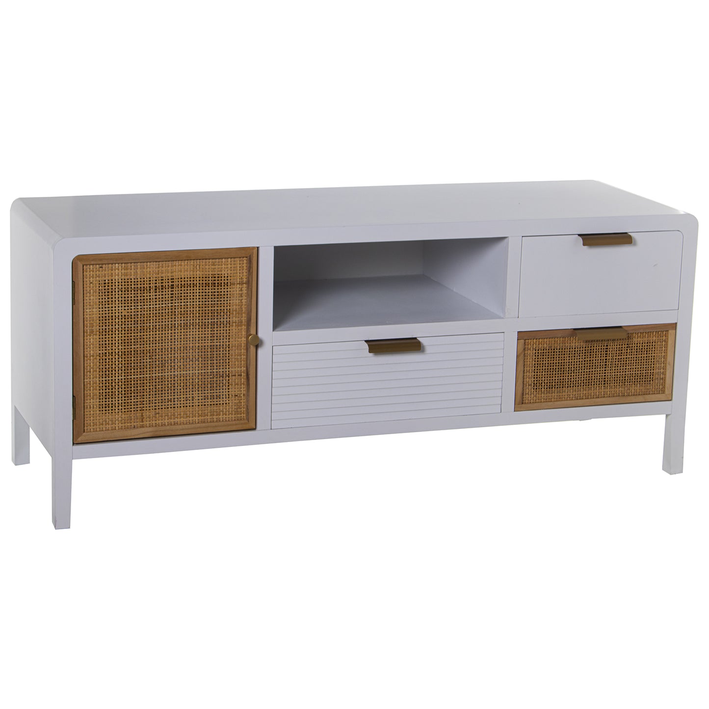MUEBLE TV MADERA 2 CAJONES+PUE RTA BLANCO/RATAN