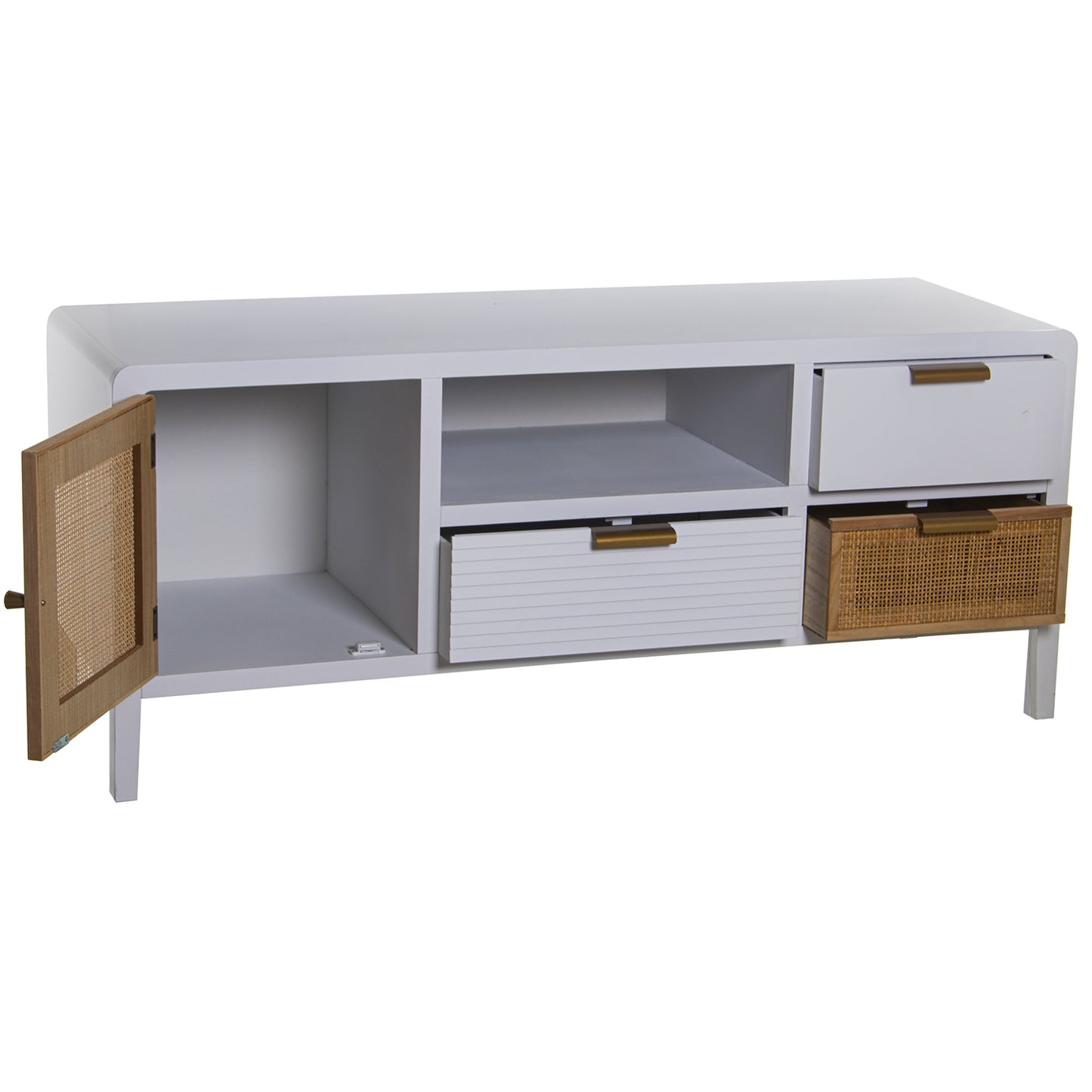 MUEBLE TV MADERA 2 CAJONES+PUE RTA BLANCO/RATAN