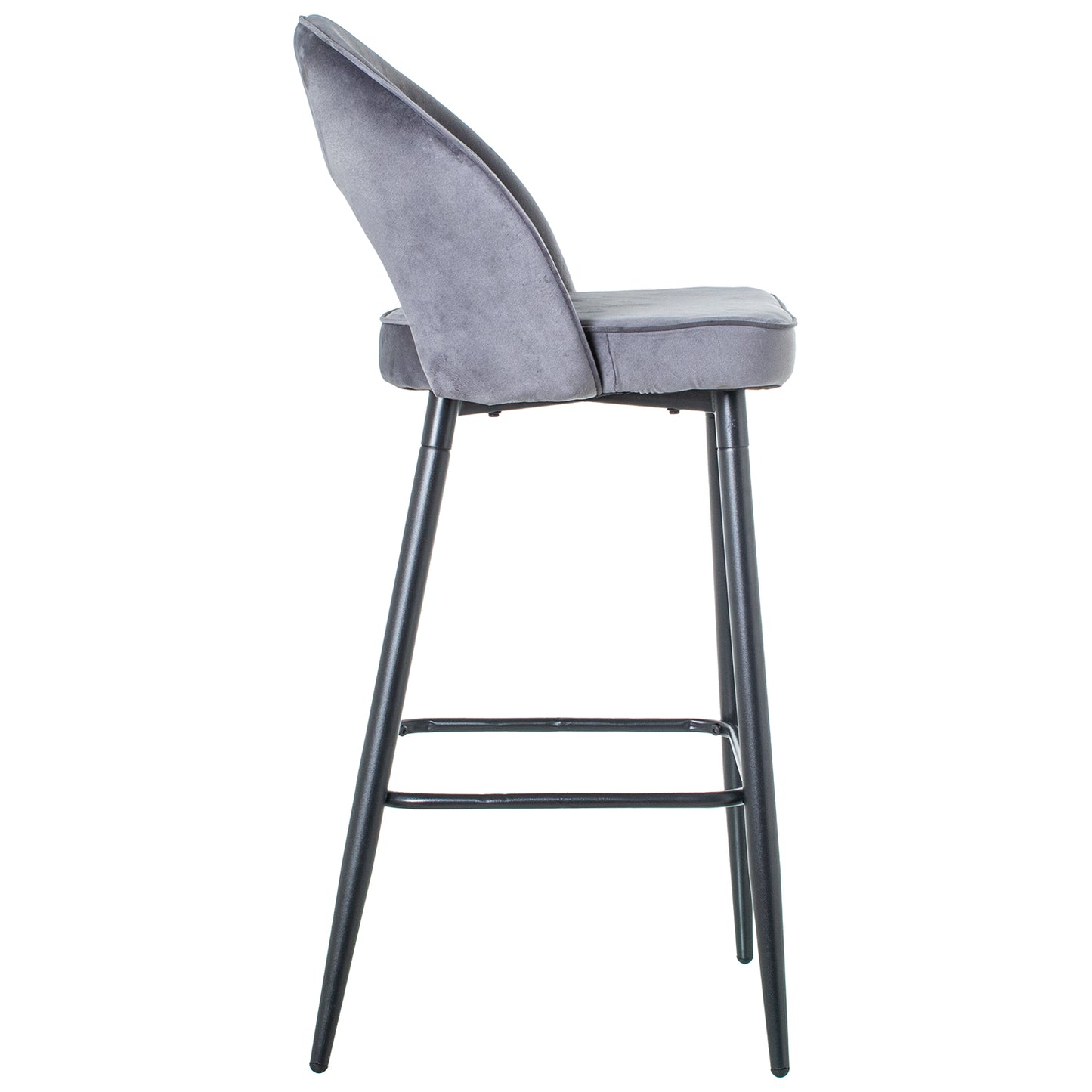 TABURETE TERCIOPELO GRIS PATAS METAL NEGRO