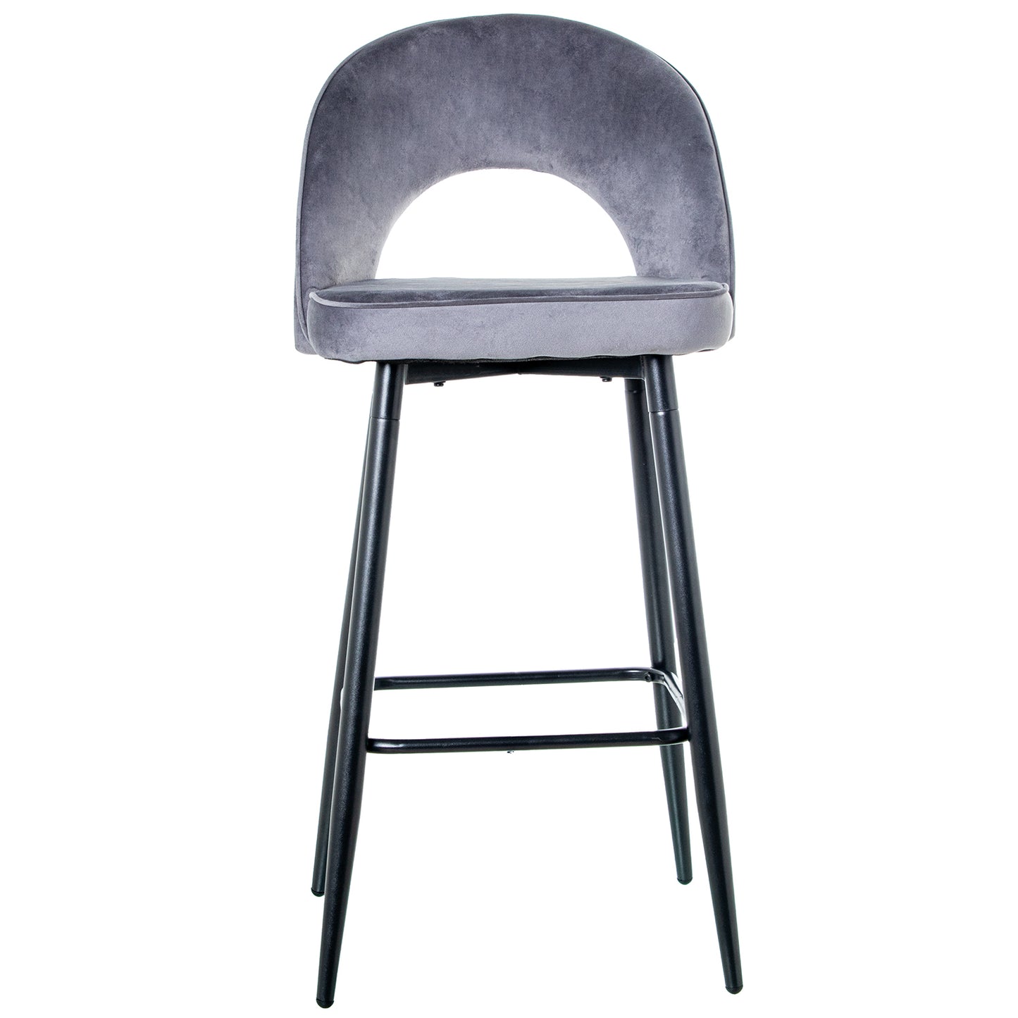 TABURETE TERCIOPELO GRIS PATAS METAL NEGRO