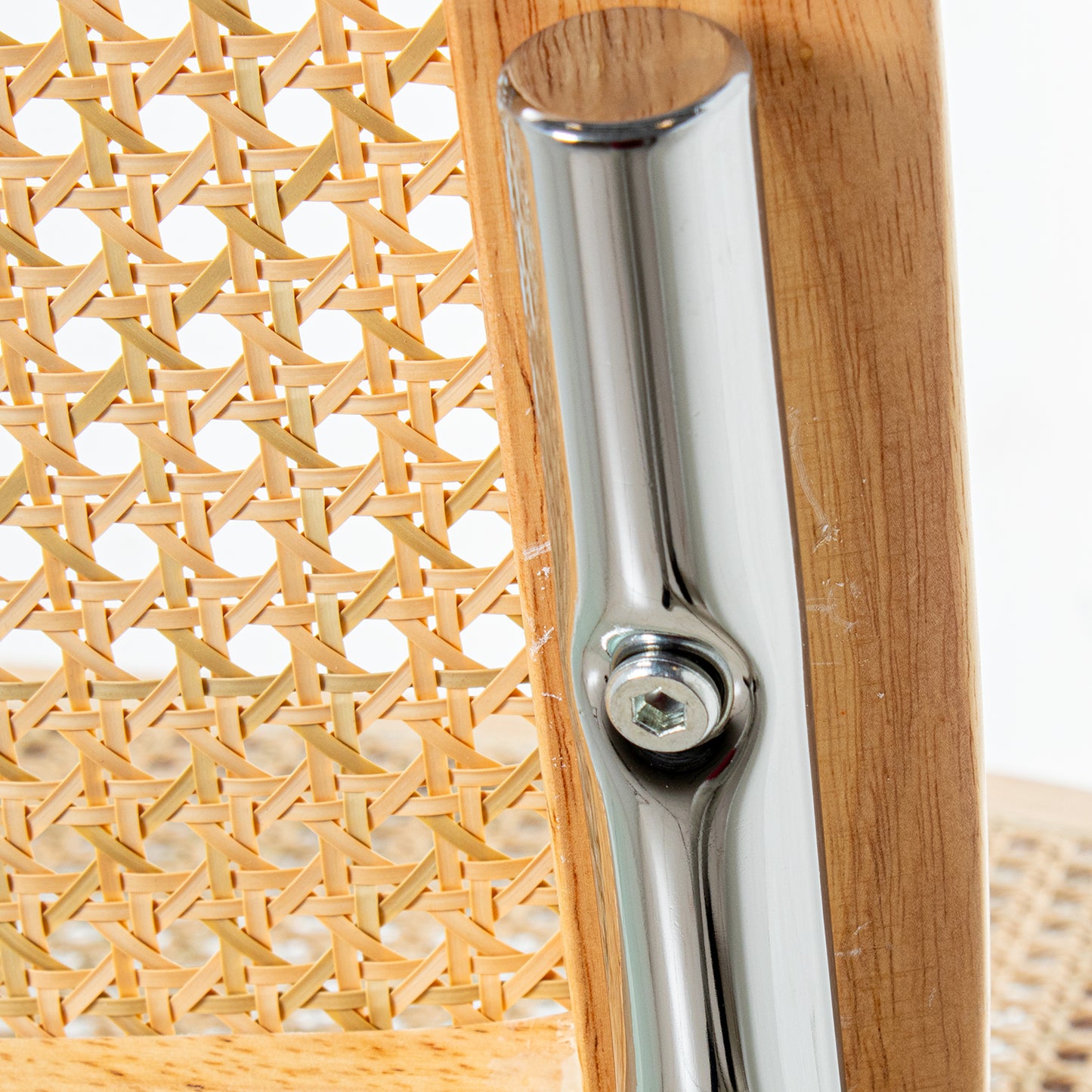 SILLA MADERA/MIMBRE PATAS META L CROMADO