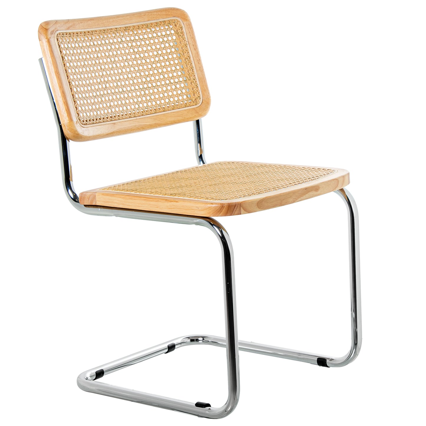 SILLA MADERA/MIMBRE PATAS META L CROMADO