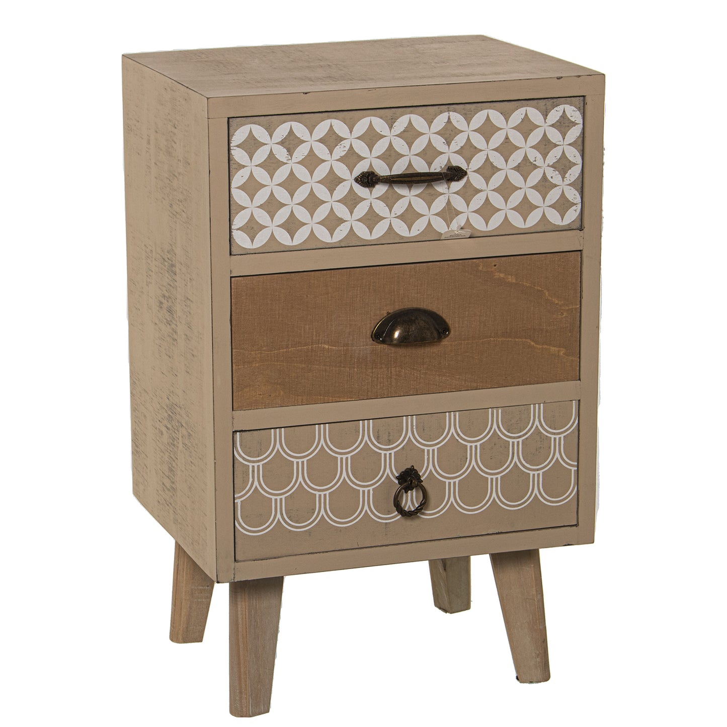 MESA DE NOCHE MADERA C/3 CAJON ES: ABETO+CONTRACH.+PATAS PINO
