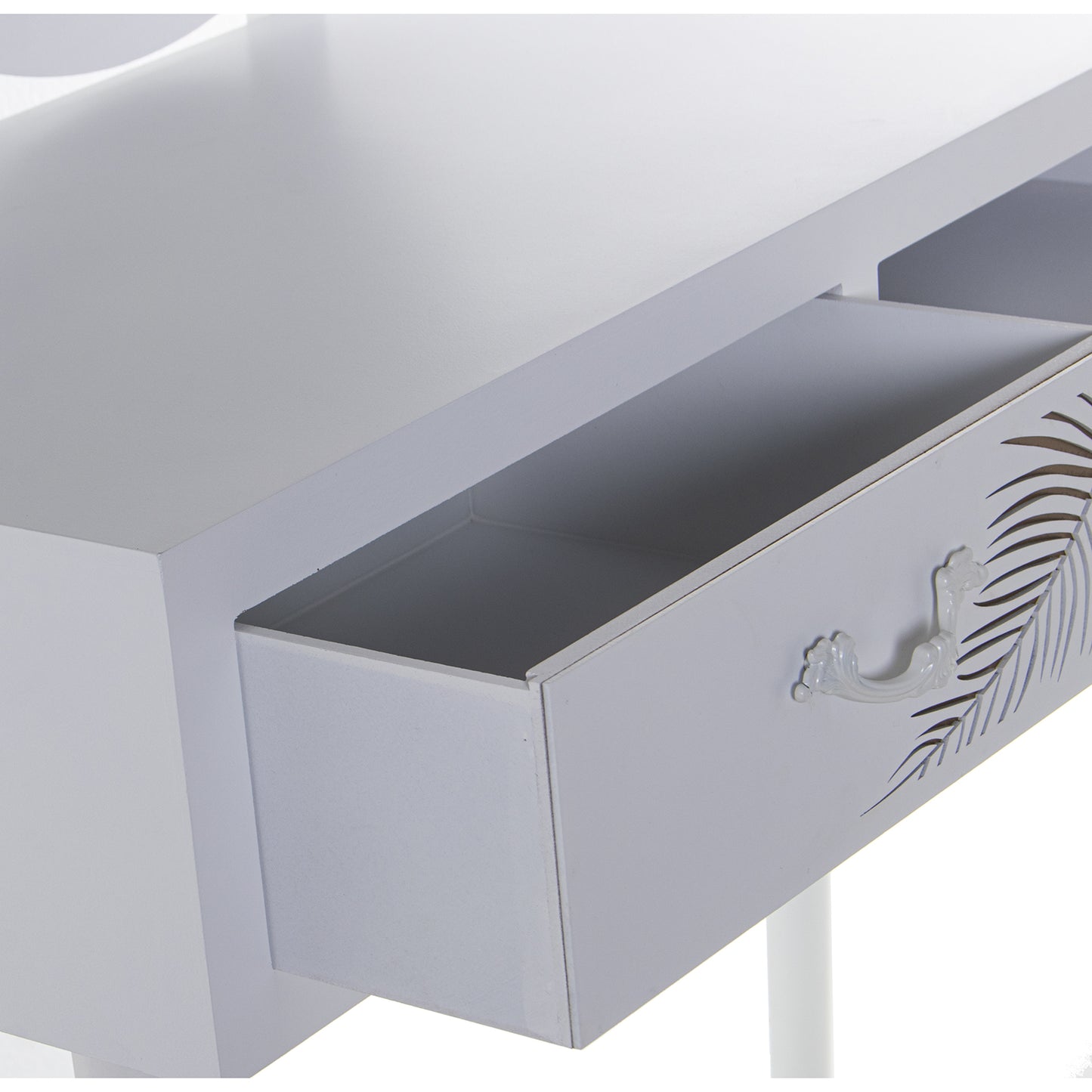 MESA TOCADOR MADERA C/ESPEJOY CAJON BLANCO RELIEV: ABETO+D