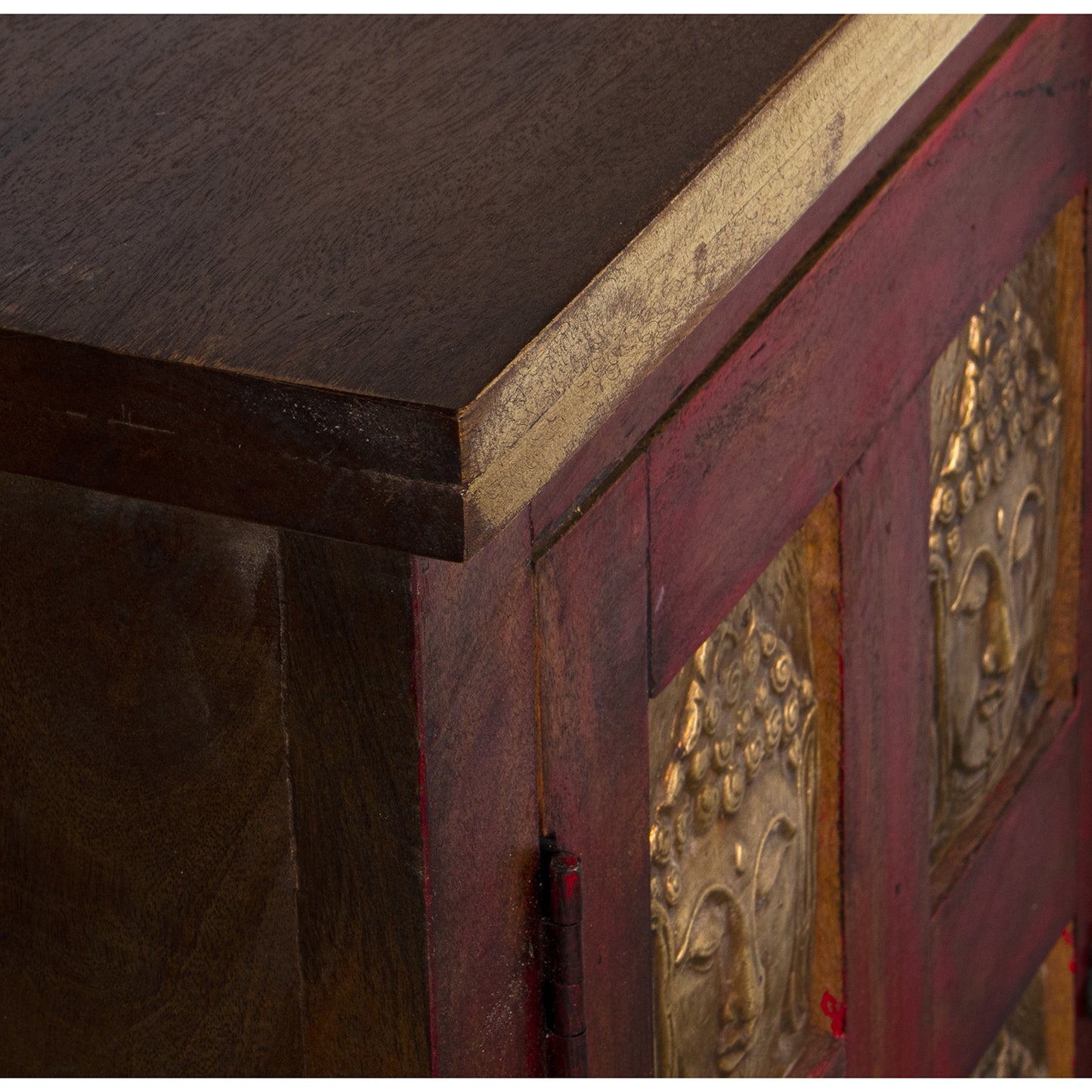 MUEBLE ENTRADA MADERA MANGO C/ 2 PUERTAS ROJO/BUDAS DORADOS