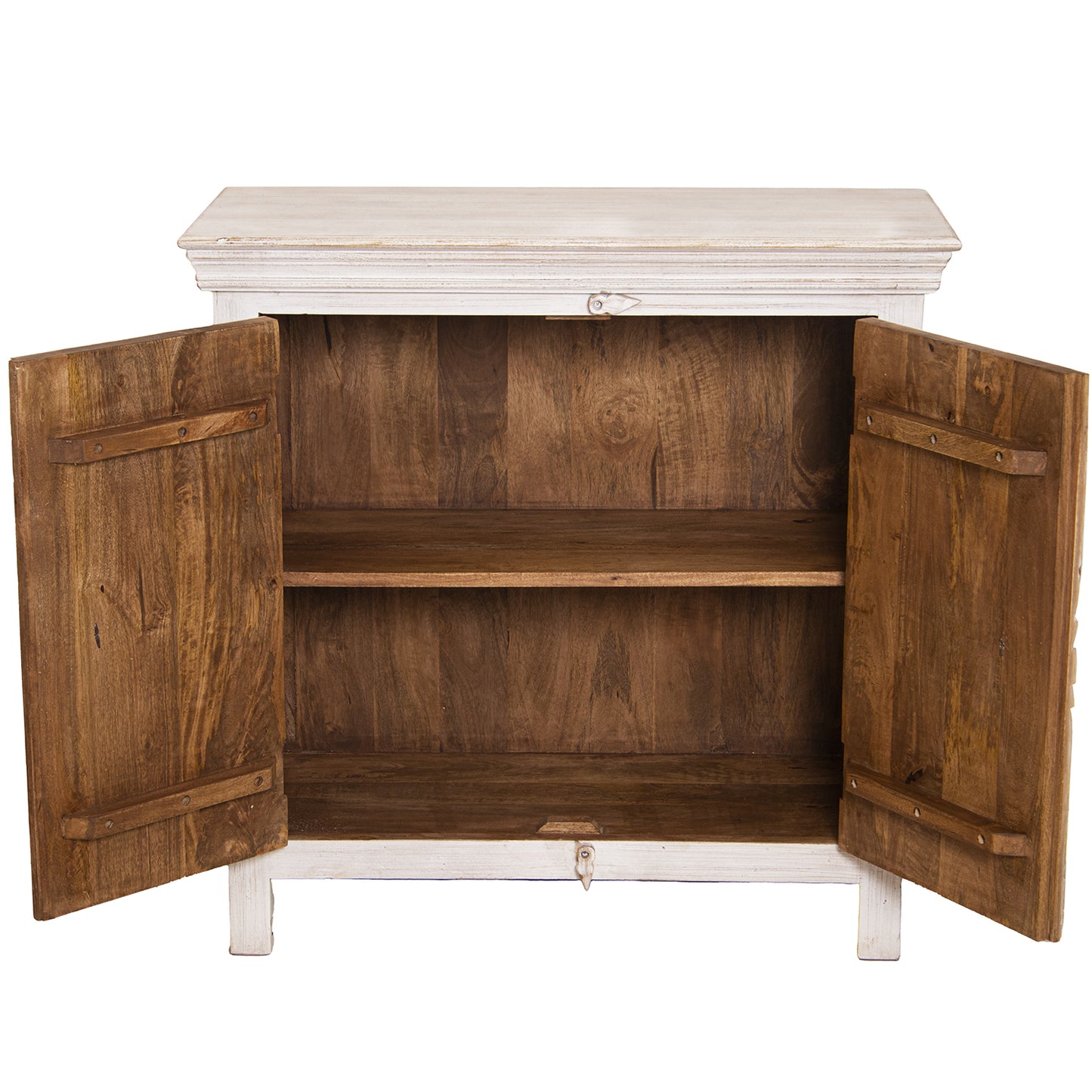 MUEBLE ENTRADA MADERA MANGO C/ 2 PUERTAS TALLADAS BLANCO DECA