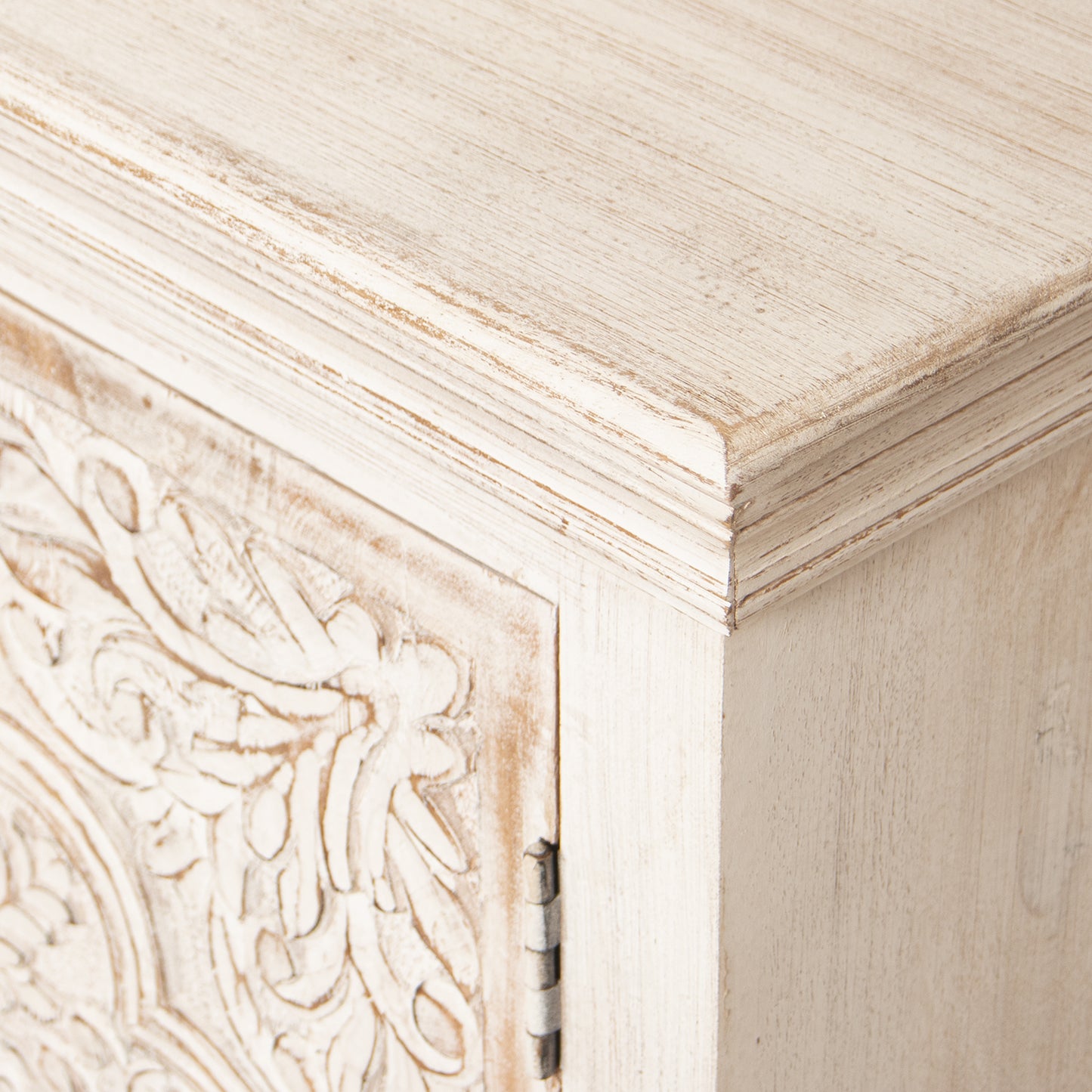 MUEBLE ENTRADA MADERA MANGO C/ 2 PUERTAS TALLADAS BLANCO DECA