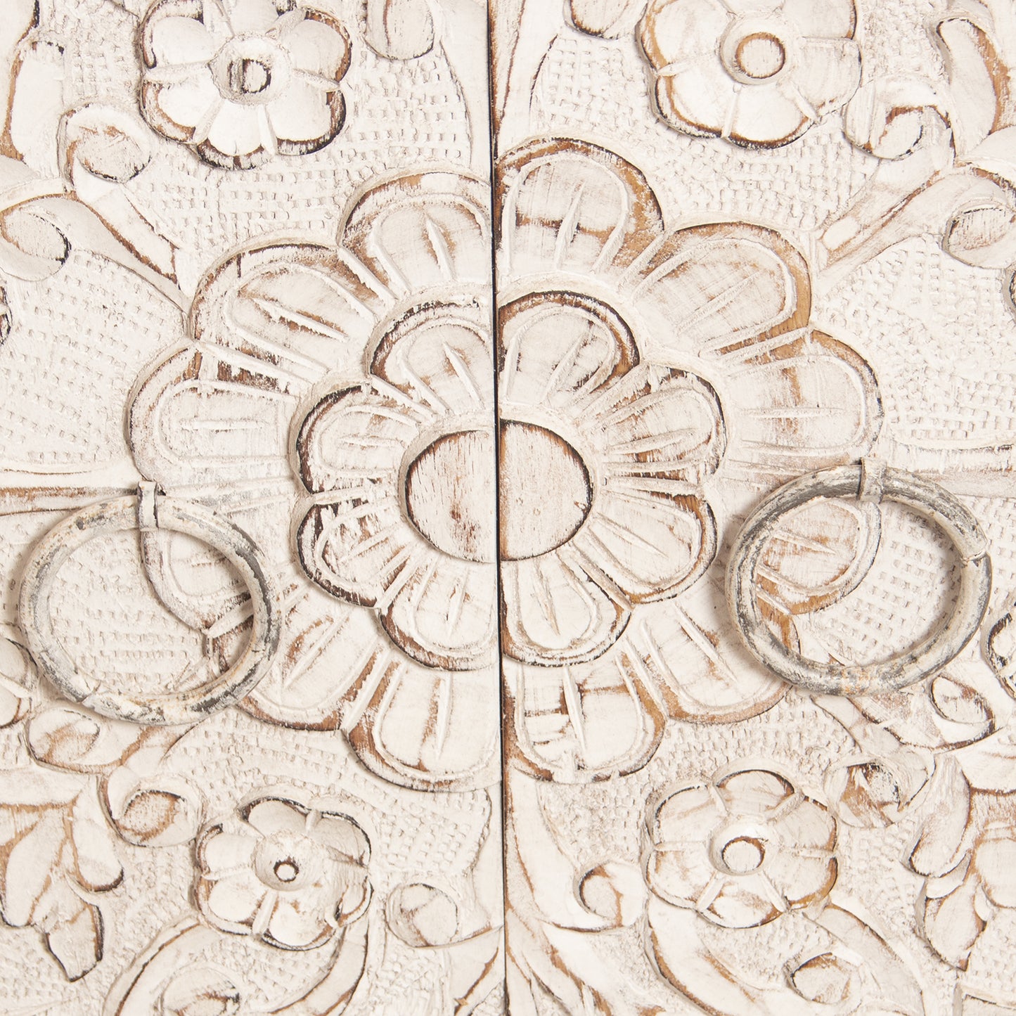 MUEBLE ENTRADA MADERA MANGO C/ 2 PUERTAS TALLADAS BLANCO DECA