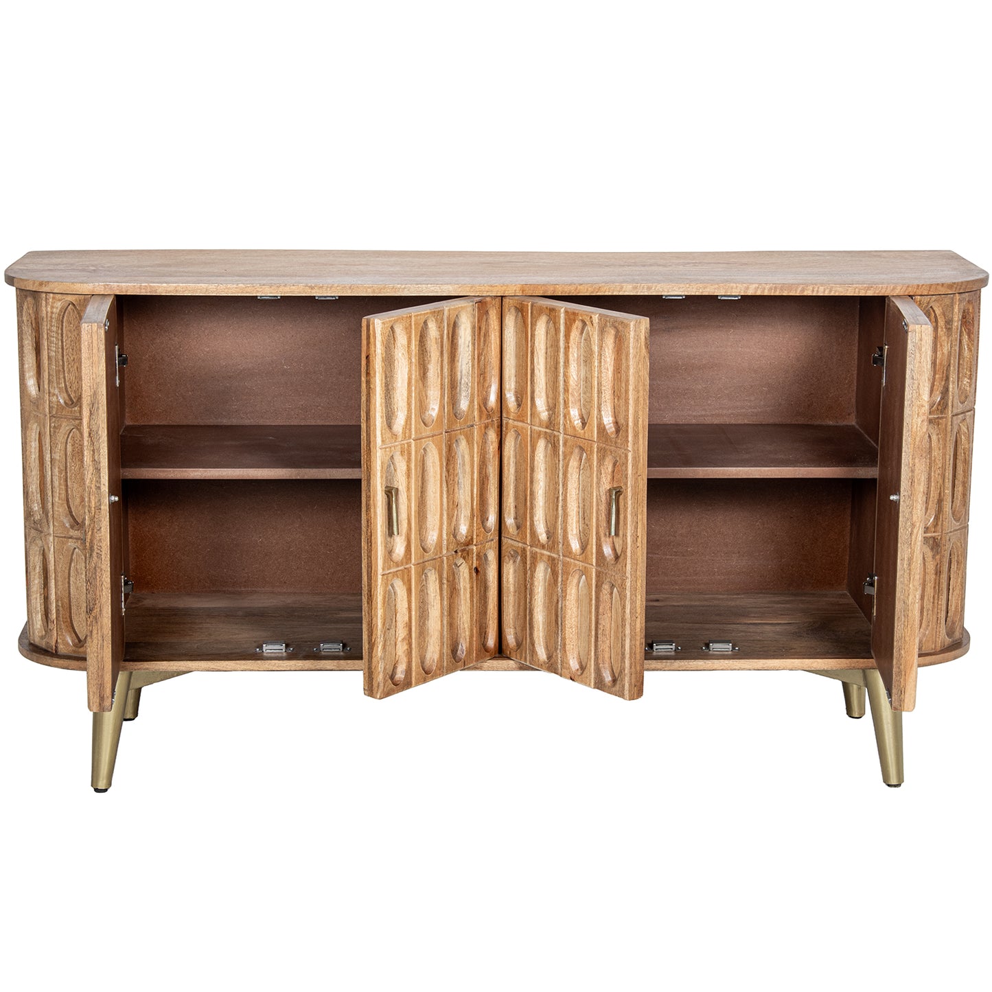 APARADOR MADERA MANGO 4 PUERTA S PATAS METAL DORADO