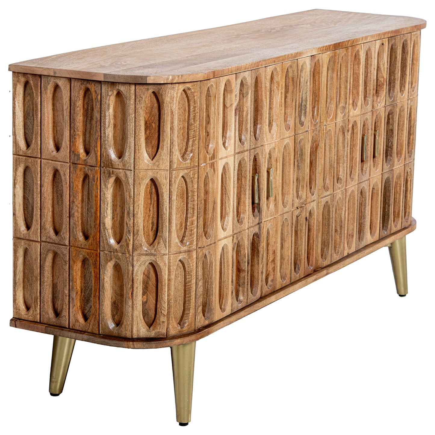 APARADOR MADERA MANGO 4 PUERTA S PATAS METAL DORADO