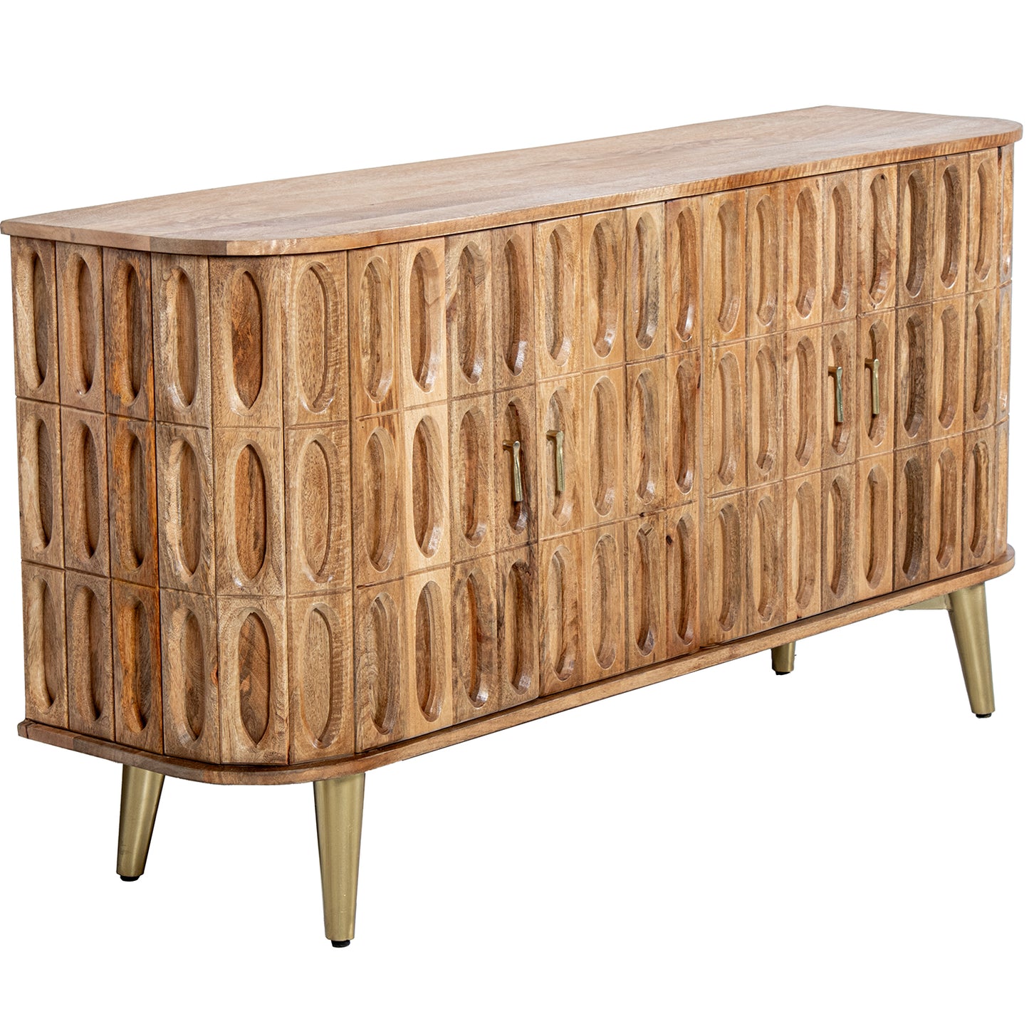 APARADOR MADERA MANGO 4 PUERTA S PATAS METAL DORADO