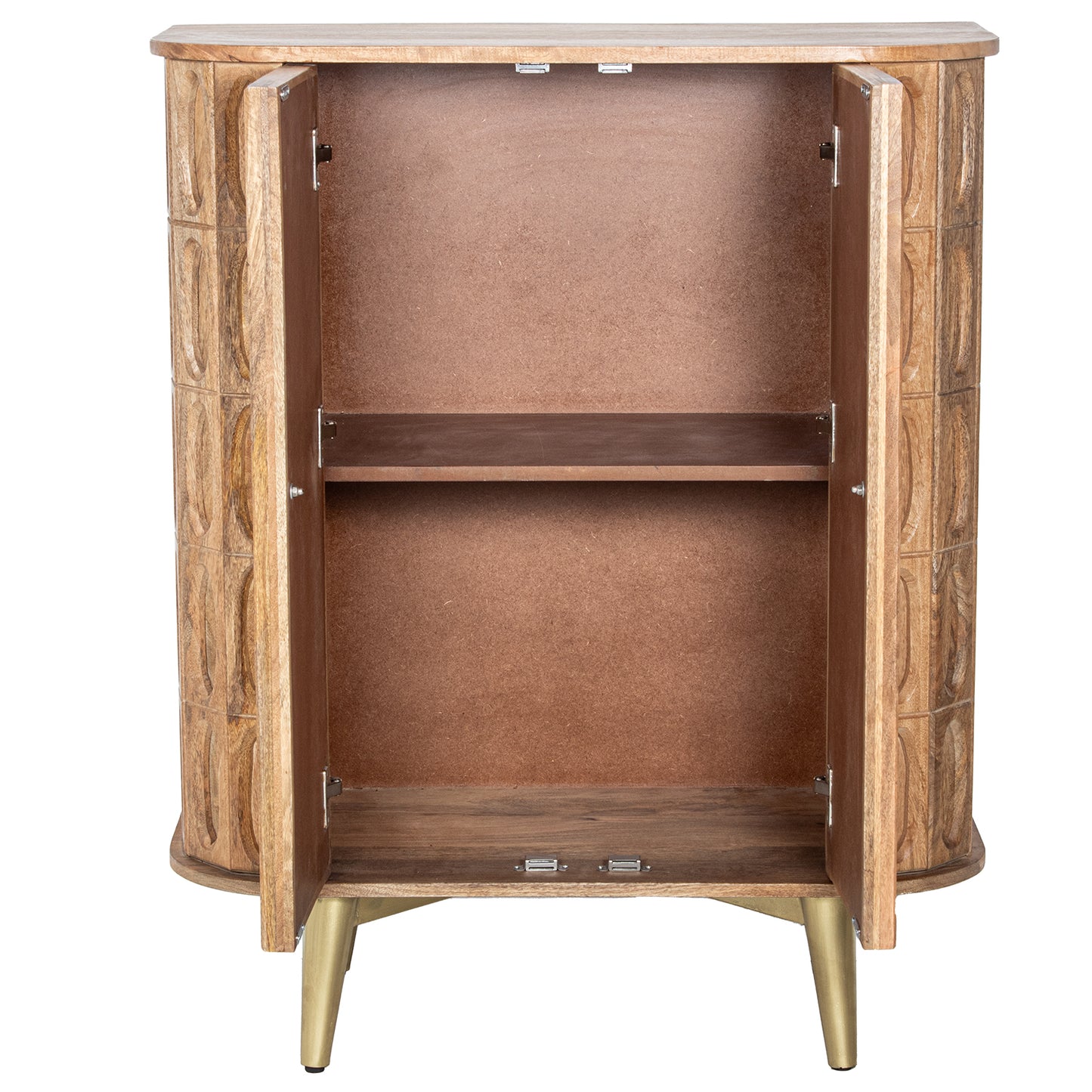 MUEBLE ENTRADA MADERA MANGO 2 PUERTAS PATAS METAL DORADO