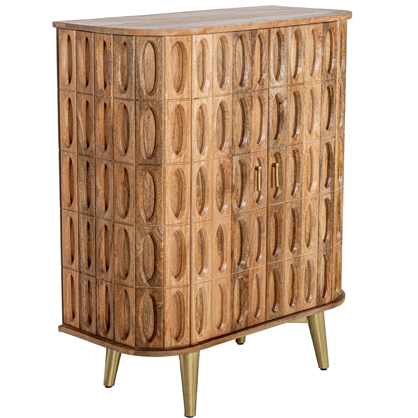 MUEBLE ENTRADA MADERA MANGO 2 PUERTAS PATAS METAL DORADO
