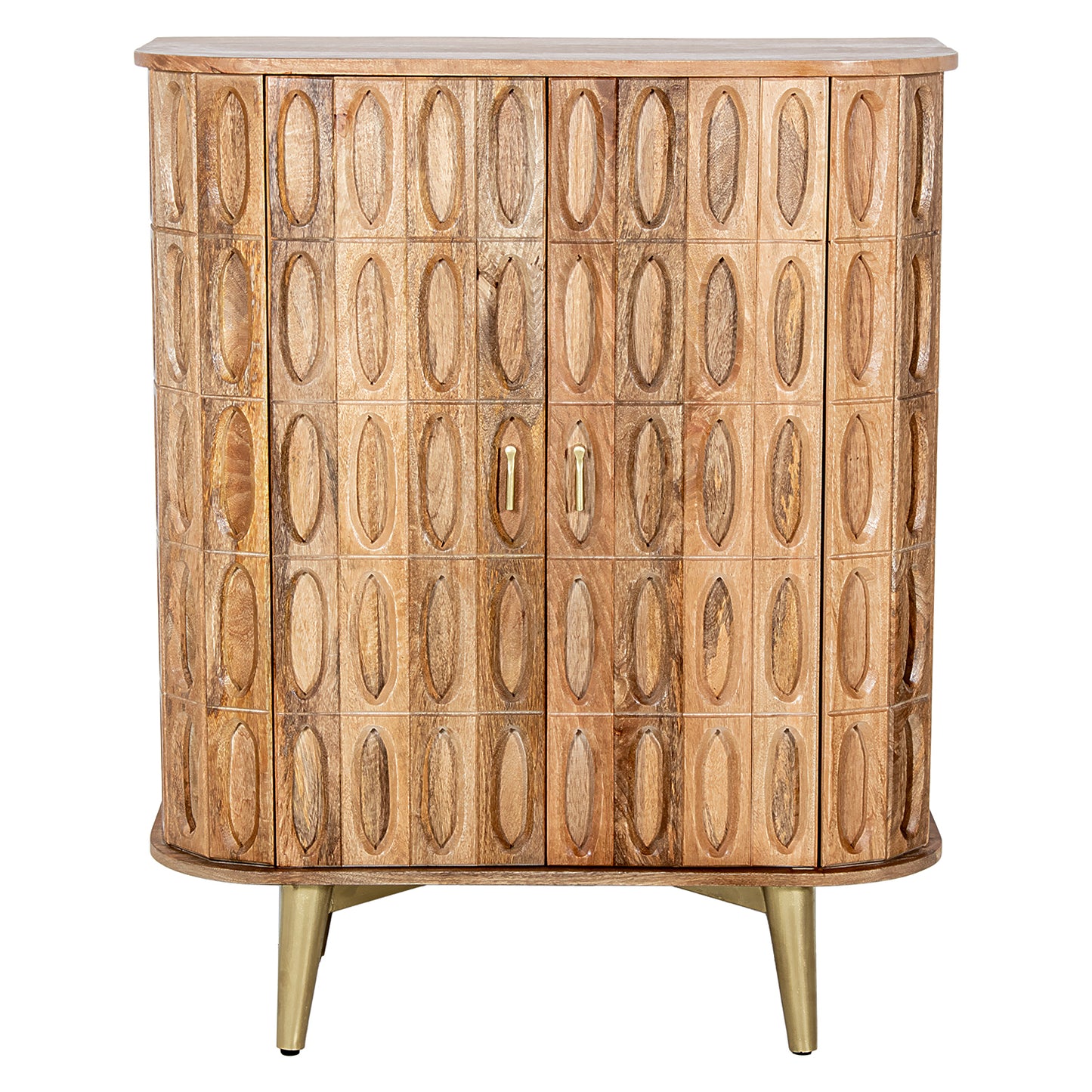 MUEBLE ENTRADA MADERA MANGO 2 PUERTAS PATAS METAL DORADO