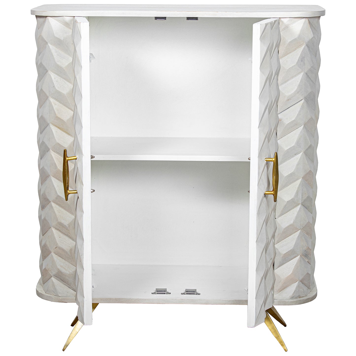 MUEBLE ENTRADA MADERA MANGO 2 PUERTAS PATAS METAL DORADO