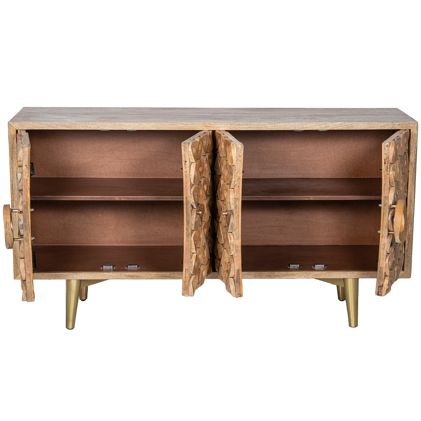 APARADOR MADERA MANGO 4 PUERTA S PATAS METAL DORADO