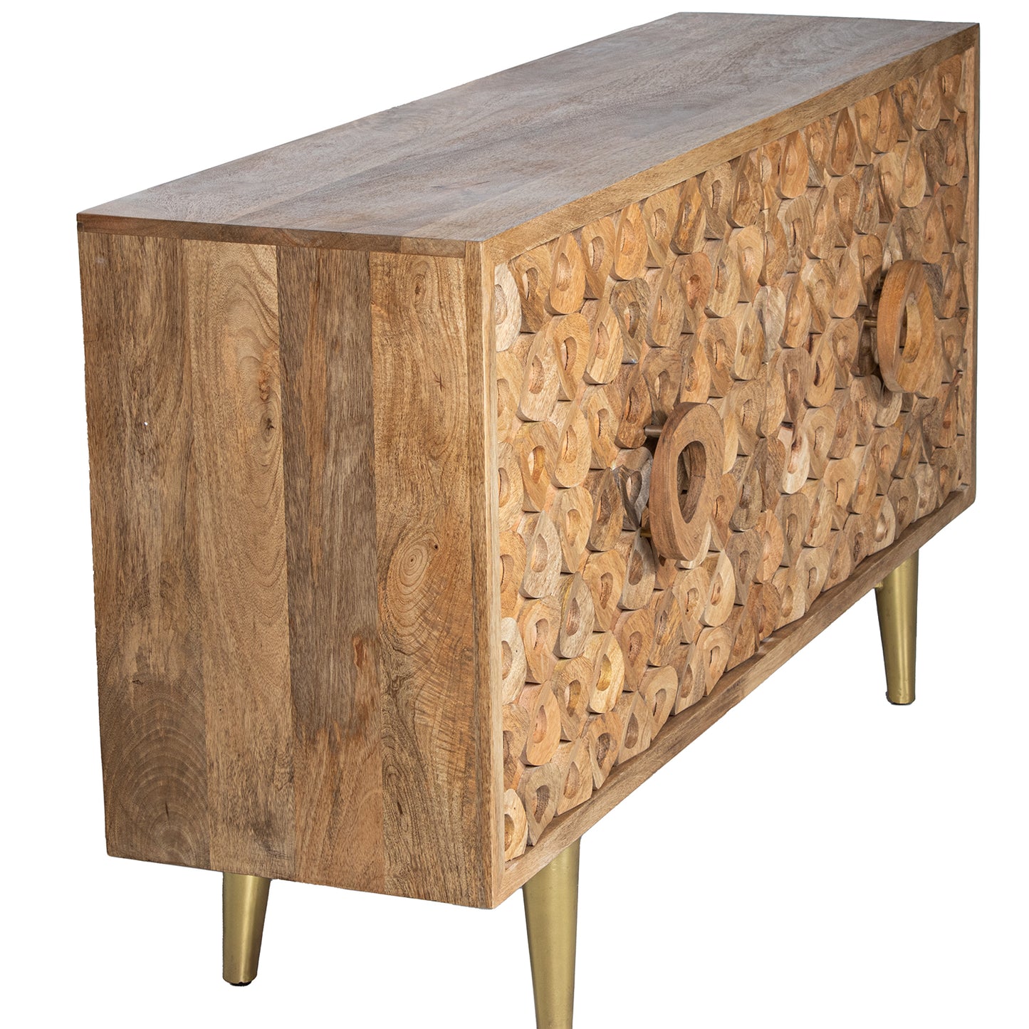 APARADOR MADERA MANGO 4 PUERTA S PATAS METAL DORADO