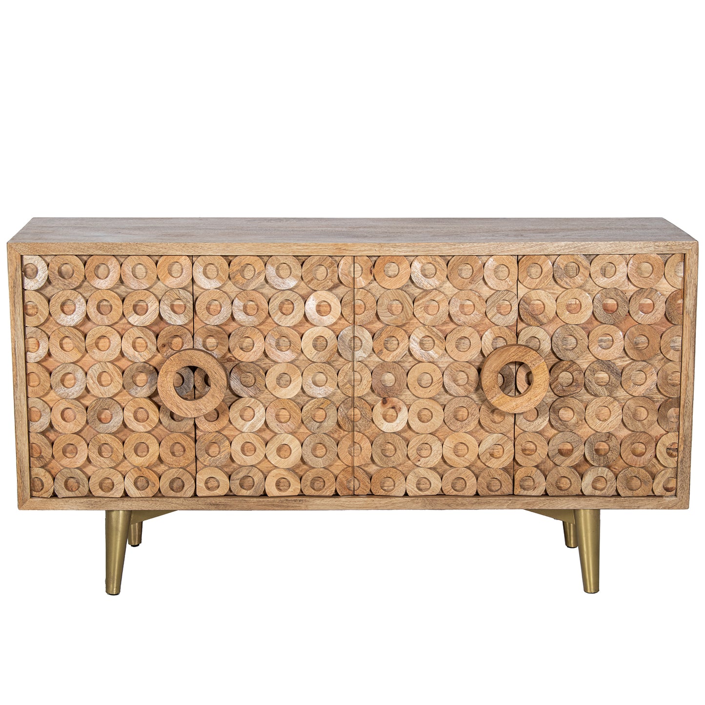 APARADOR MADERA MANGO 4 PUERTA S PATAS METAL DORADO