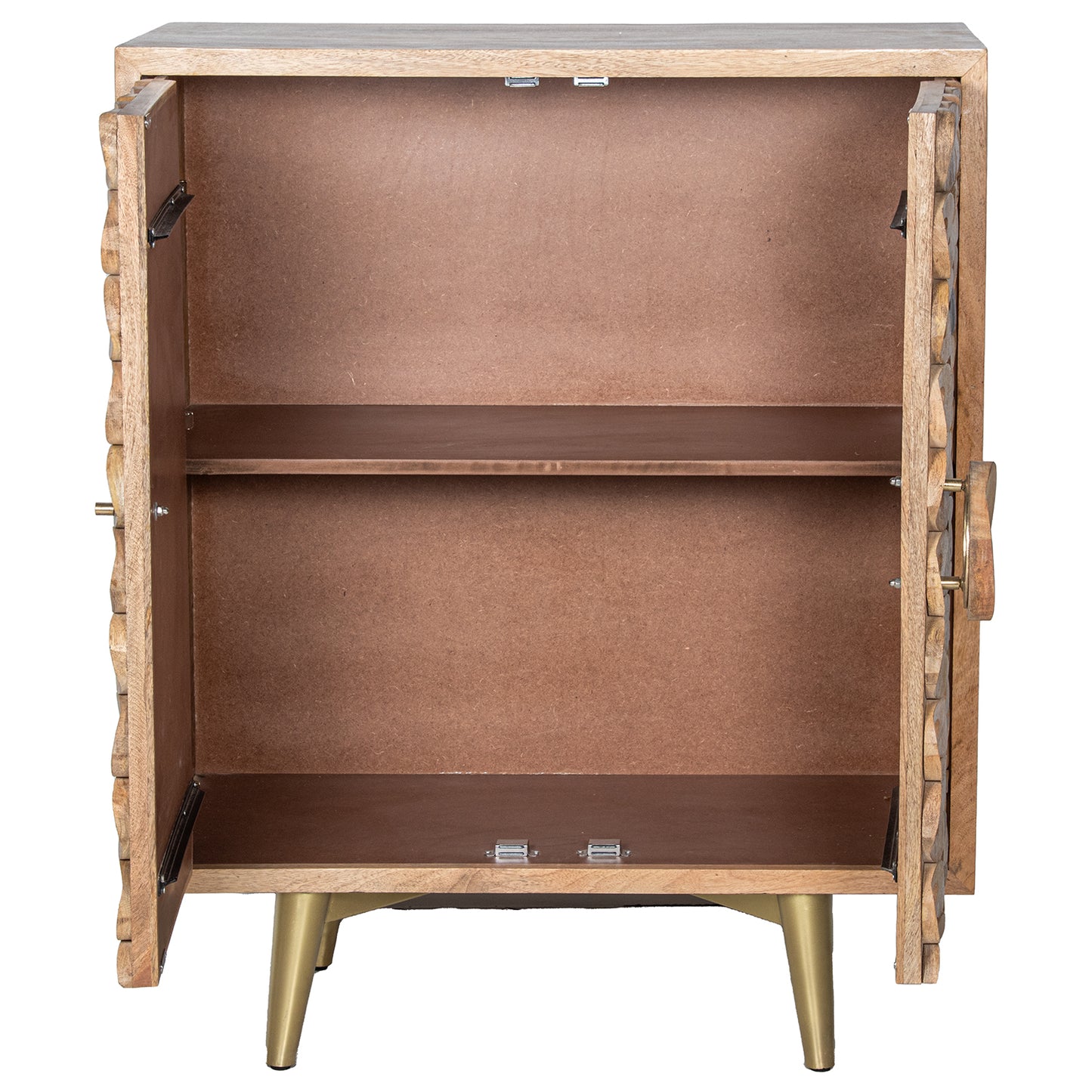 MUEBLE ENTRADA MADERA MANGO 2 PUERTAS PATAS METAL DORADO