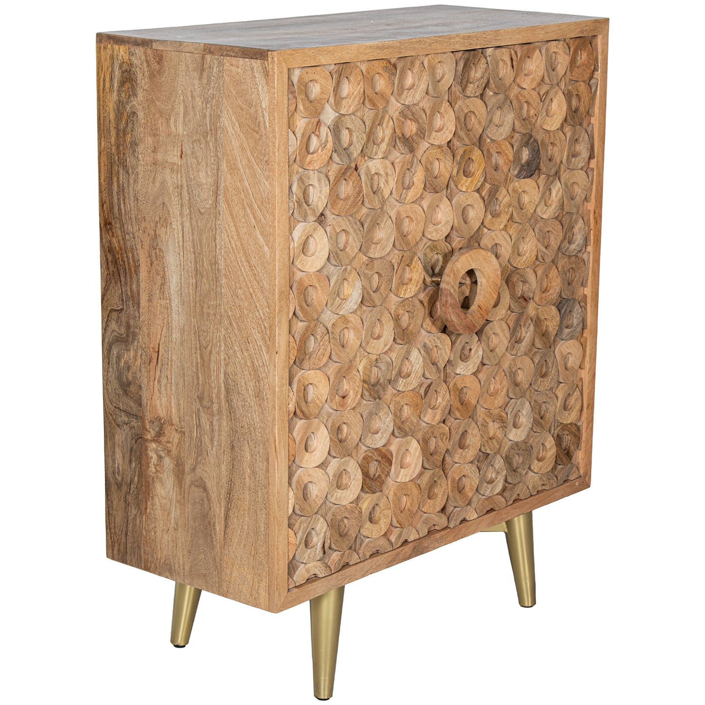 MUEBLE ENTRADA MADERA MANGO 2 PUERTAS PATAS METAL DORADO