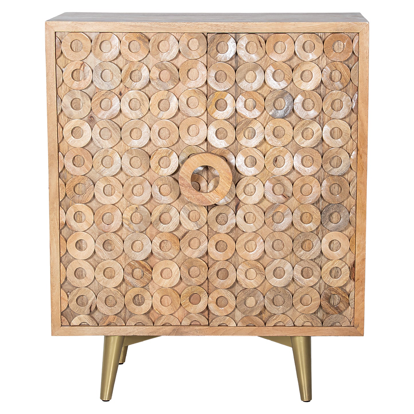 MUEBLE ENTRADA MADERA MANGO 2 PUERTAS PATAS METAL DORADO