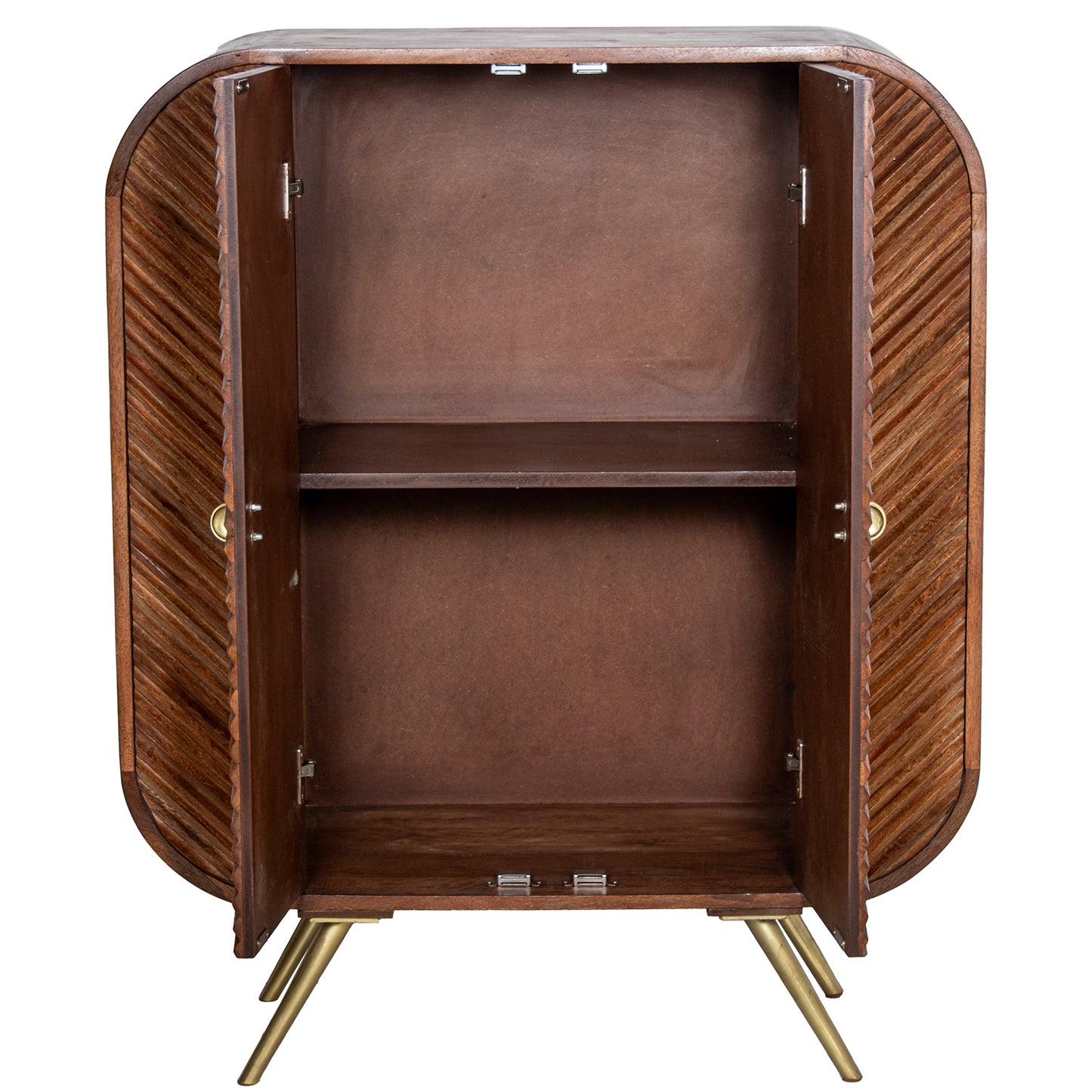 MUEBLE ENTRADA MADERA MANGO 2 PUERTAS PATAS METAL DORADO