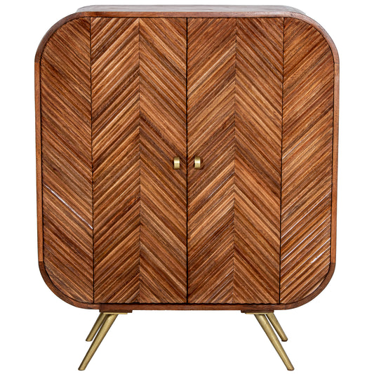 MUEBLE ENTRADA MADERA MANGO 2 PUERTAS PATAS METAL DORADO