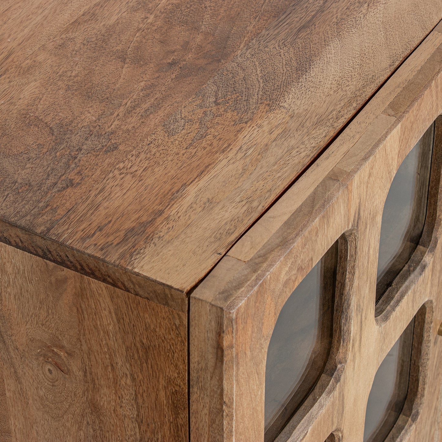 APARADOR MADERA MANGO Y CRISTA L 4 PUERTAS