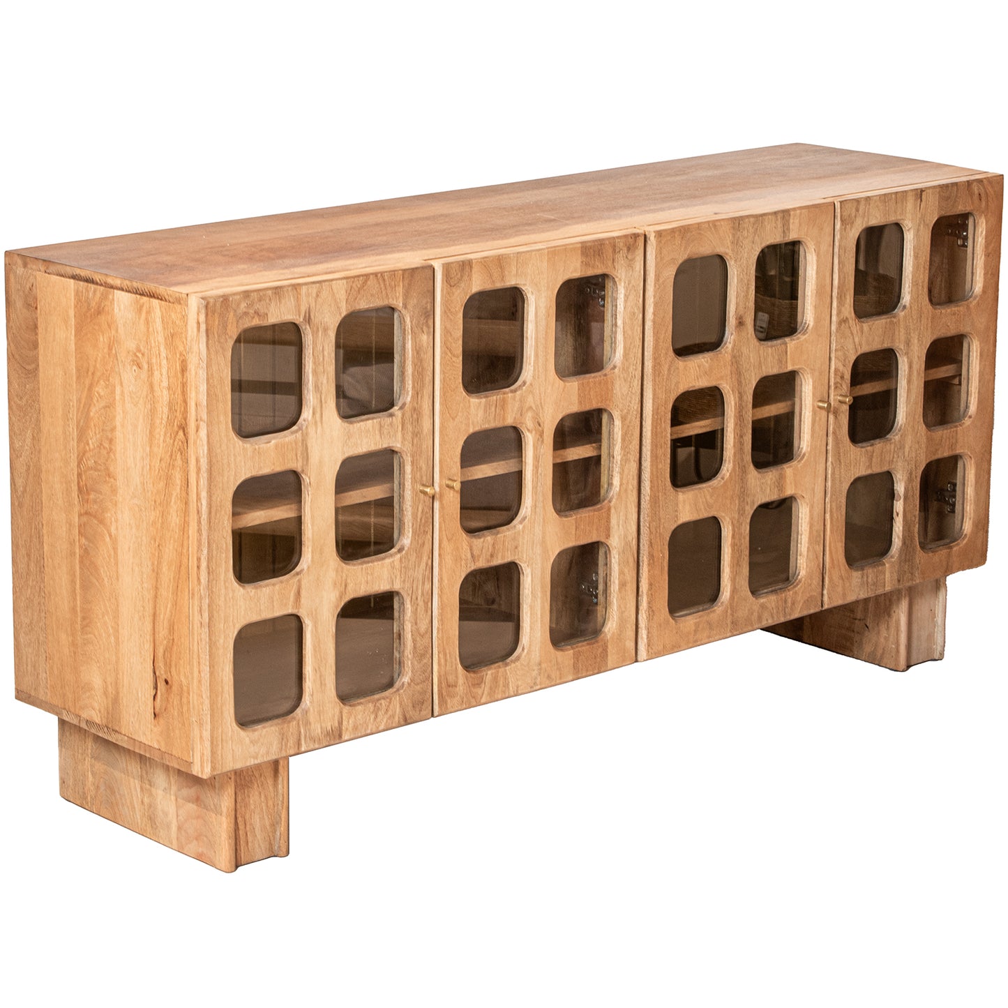 APARADOR MADERA MANGO Y CRISTA L 4 PUERTAS