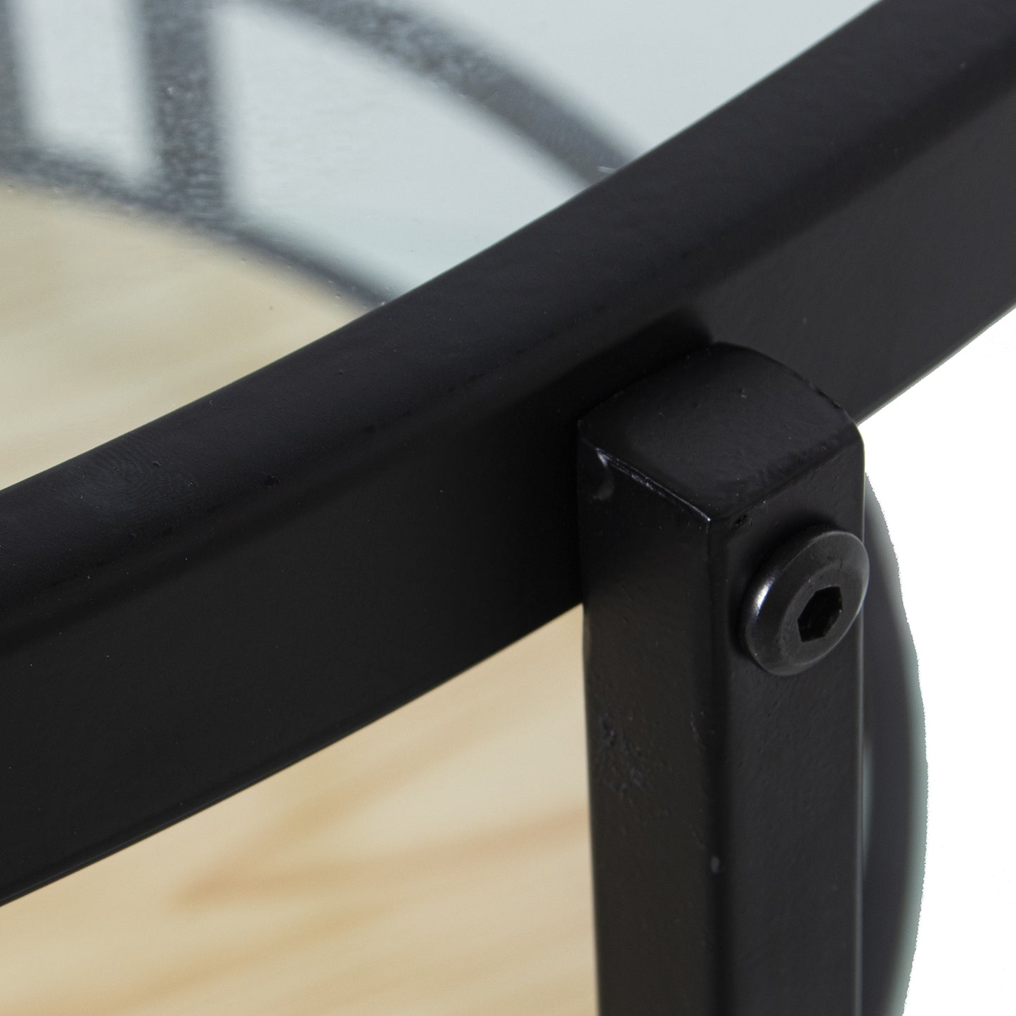 MESA AUXILIAR METAL NEGRO/CRIS TAL TRANSP. +BALDA MADERA