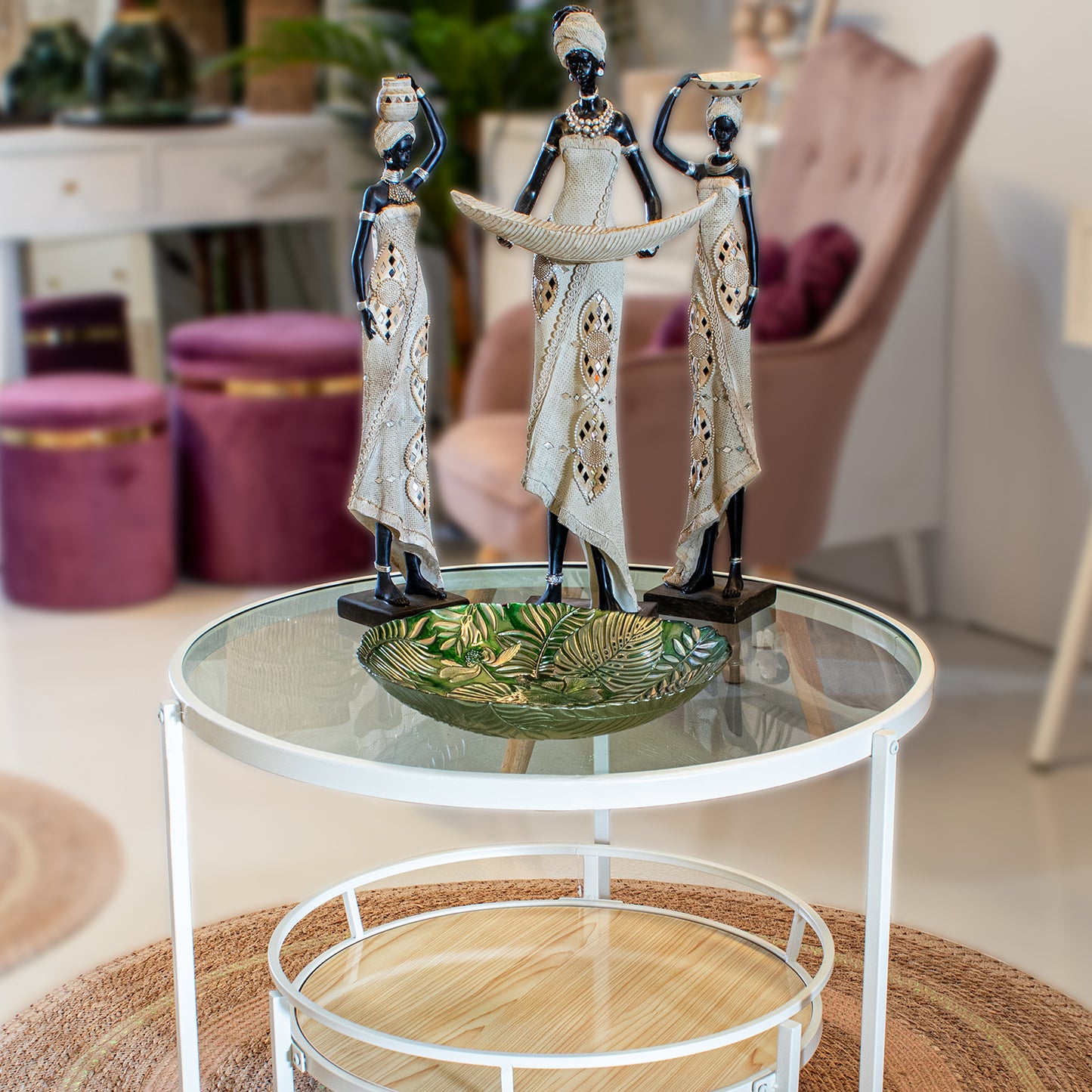 MESA AUXILIAR METAL NEGRO/CRIS TAL TRANSP. +BALDA MADERA