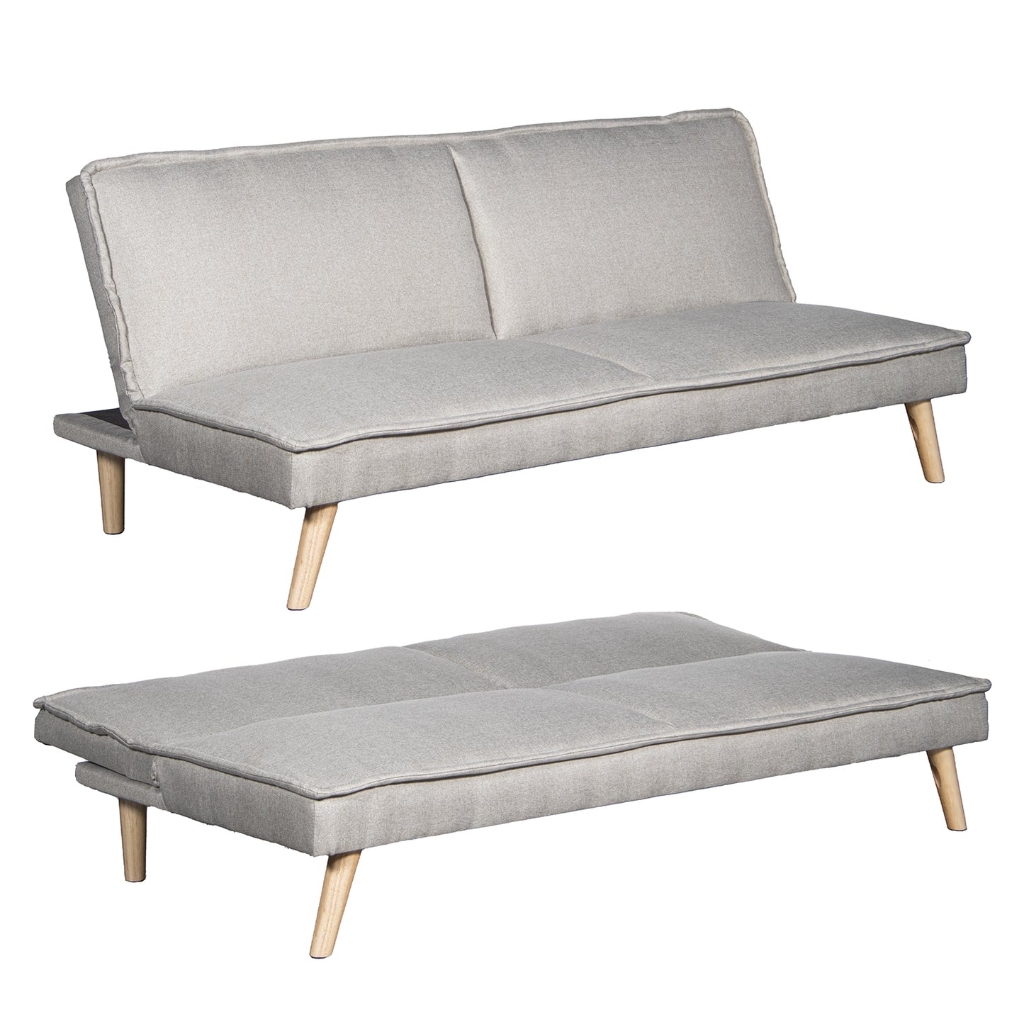 SOFA CAMA 3 PLAZAS POLIESTER B EIGE C/PATAS MADERA SIN BRAZOS