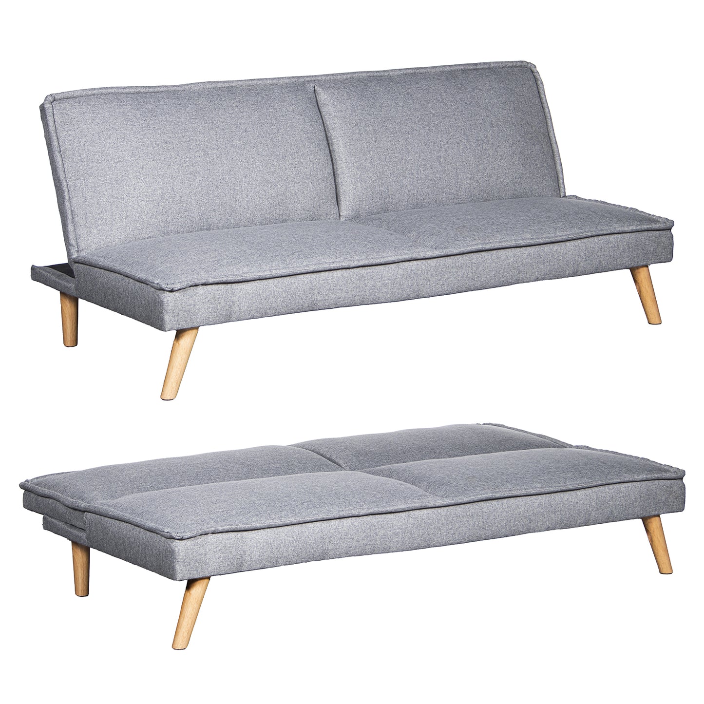 SOFA CAMA 3 PLAZAS POLIESTER G RIS C/PATAS MADERA: SIN BRAZOS