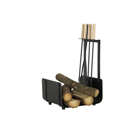 LEÑERA SET 4 ACERO MADERA 11X2:5X57 NEGRO