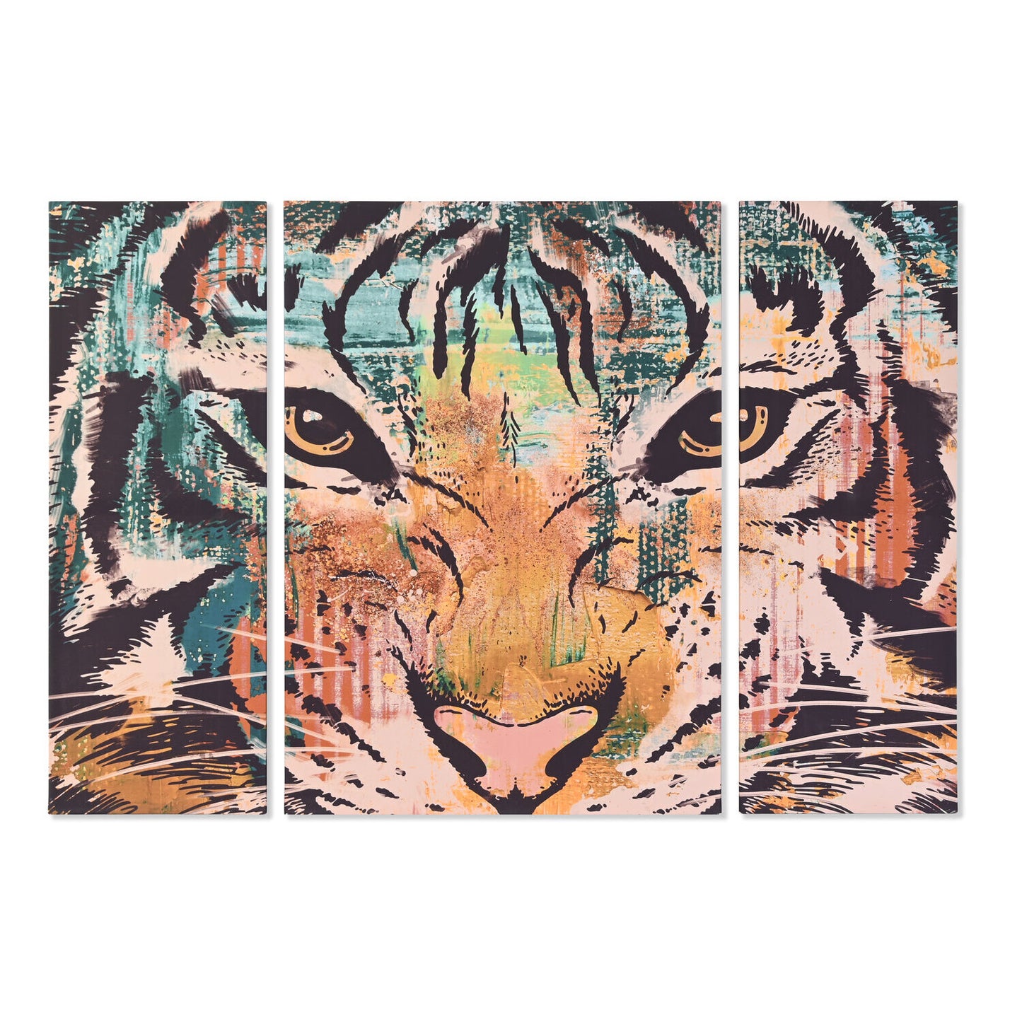 CUADRO SET 3 LIENZO MDF 140X3:8X100 TIGRE NARANJA