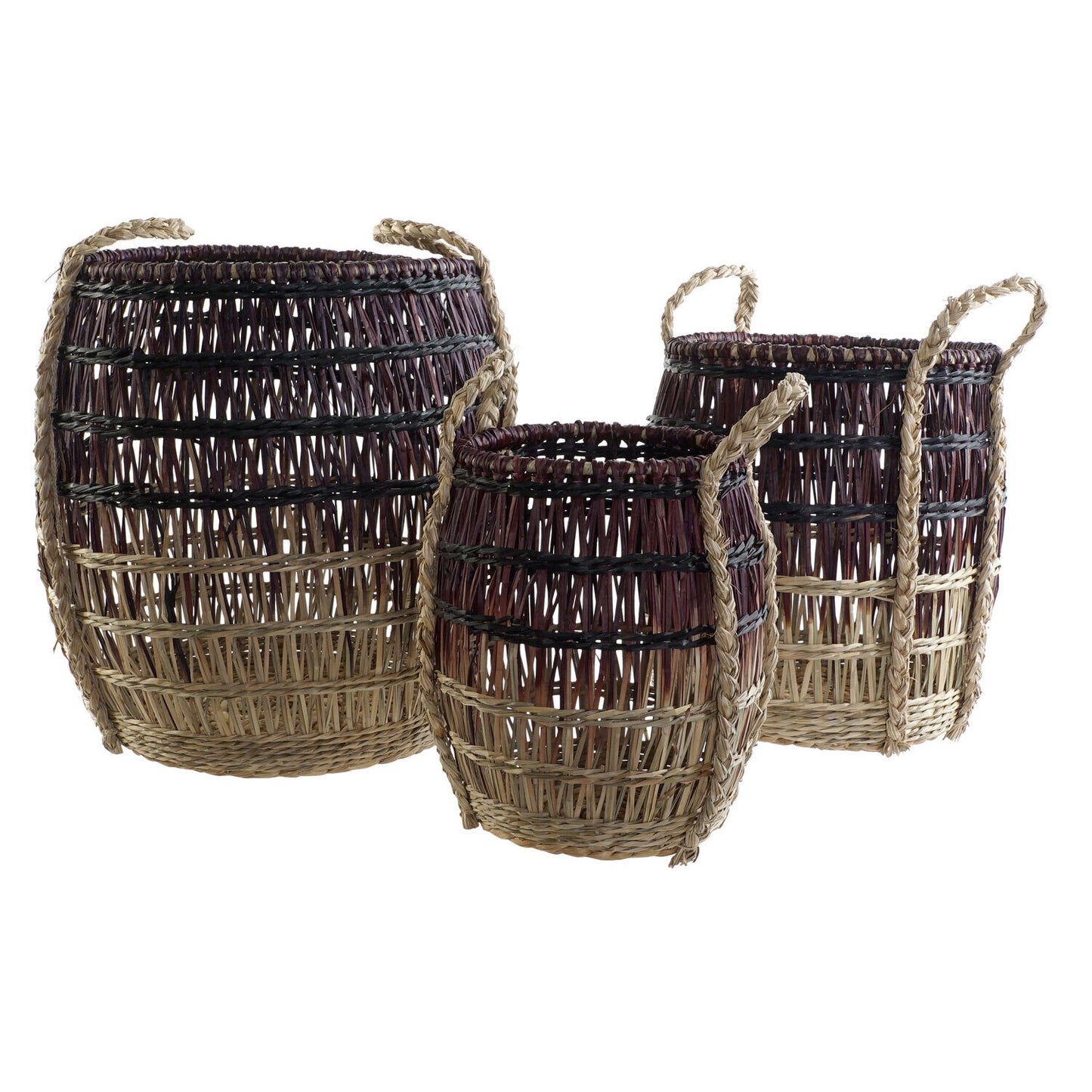 CESTA SET 3 SEAGRASS 39X39X41 NATURAL LILA
