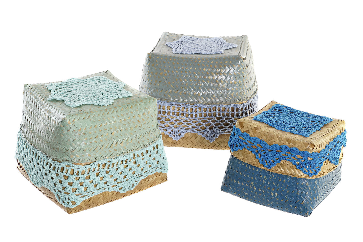 CESTA SET 3 BAMBU ALGODON 22X27X27 AZUL