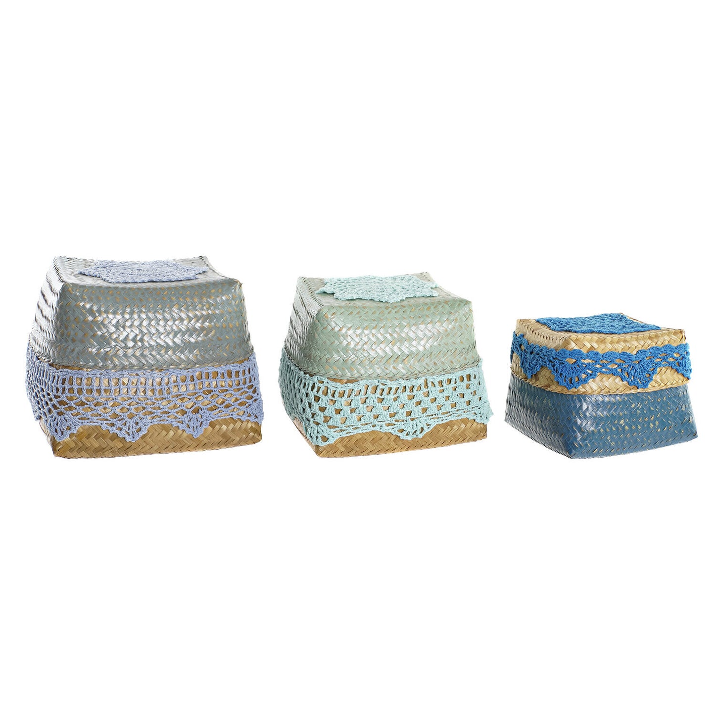 CESTA SET 3 BAMBU ALGODON 22X27X27 AZUL