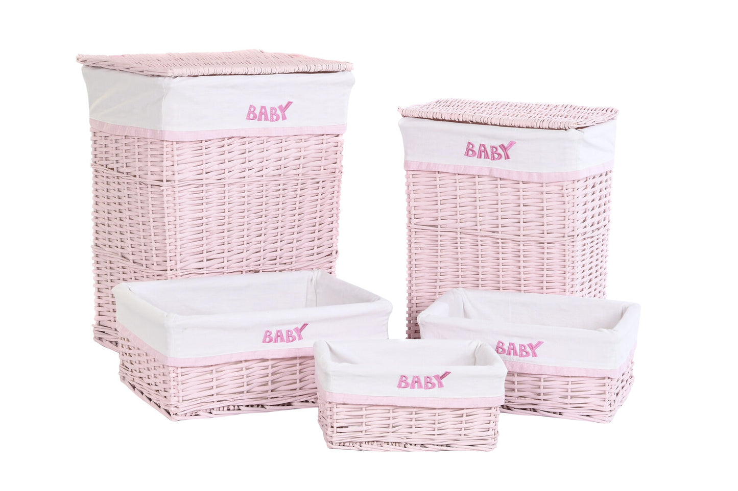 CESTA ROPA SET 5 MIMBRE POLIESTER 44X34X56 ROSA