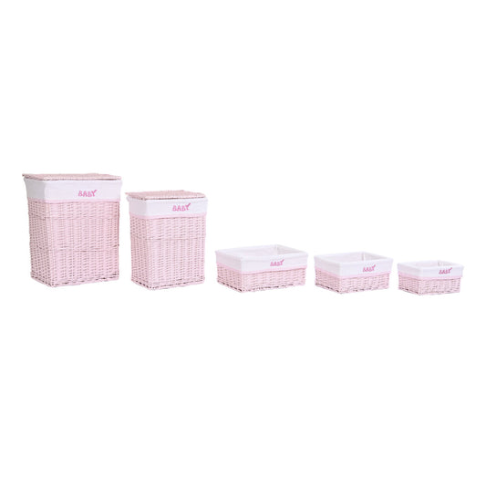 CESTA ROPA SET 5 MIMBRE POLIESTER 44X34X56 ROSA