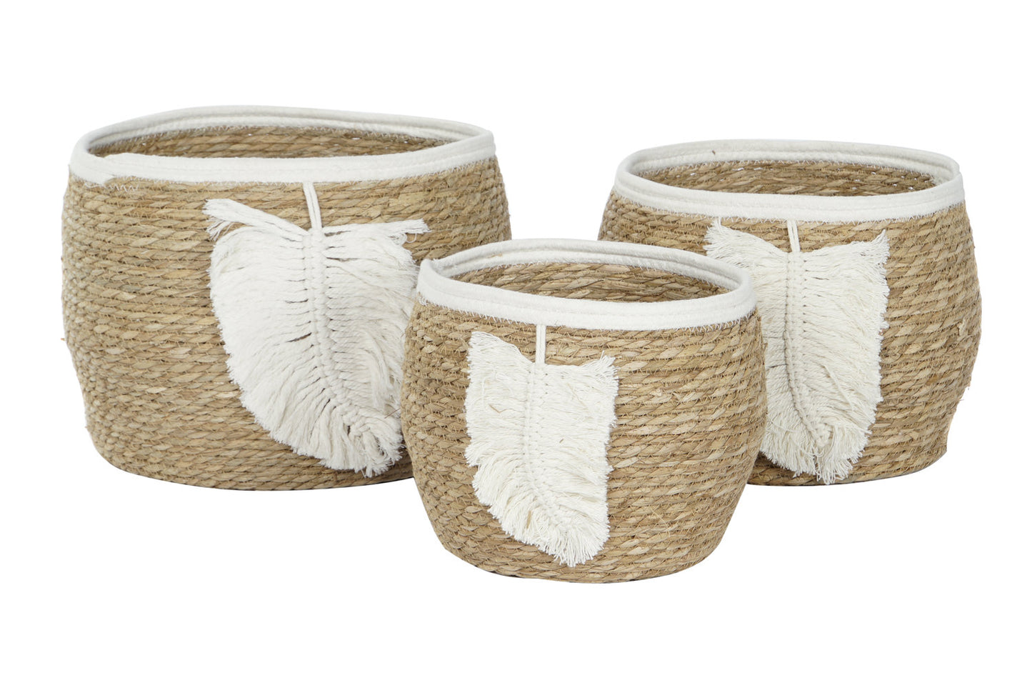 CESTA SET 3 FIBRA ALGODON 33X33X27 HOJA MACRAME