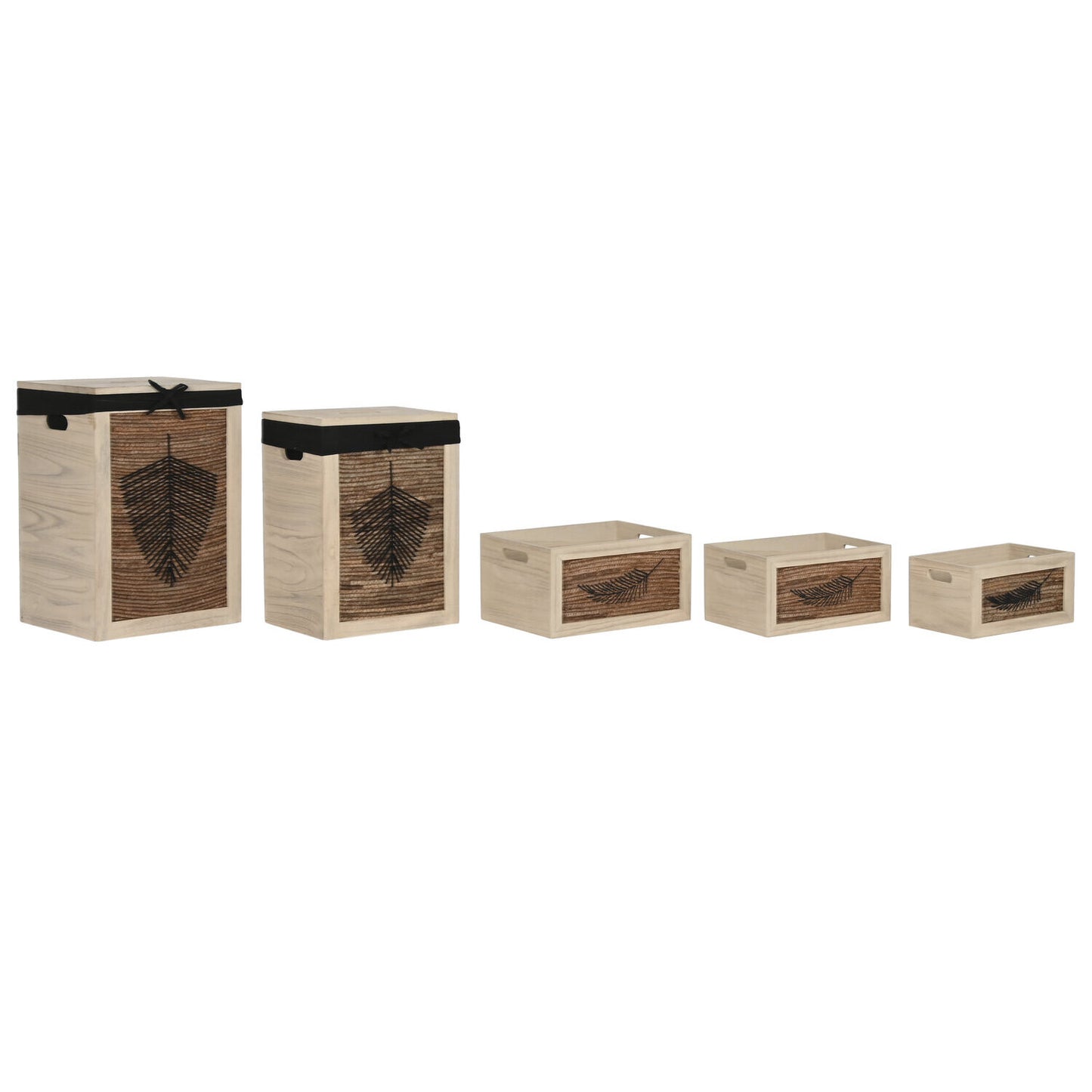 CESTA ROPA SET 5 FIBRA TRENZADA MADERA 40X30X56